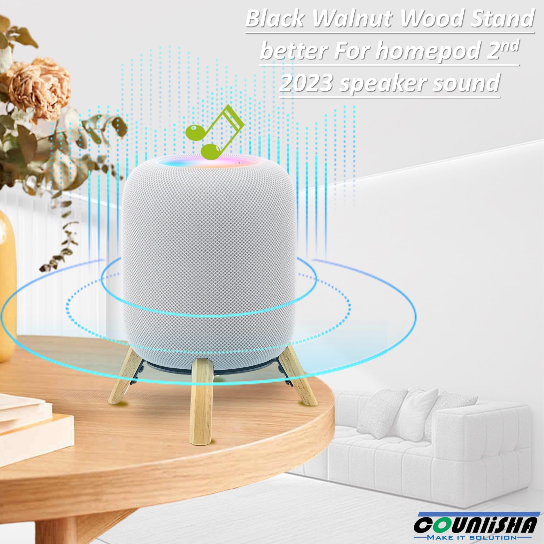 Real Wood Stand For Homepod 2Nd Gen (2023), Sturdy Stable Wooden Holder With Metal Frame Protect Home Pod 2 Speaker For Sound (White Oak)