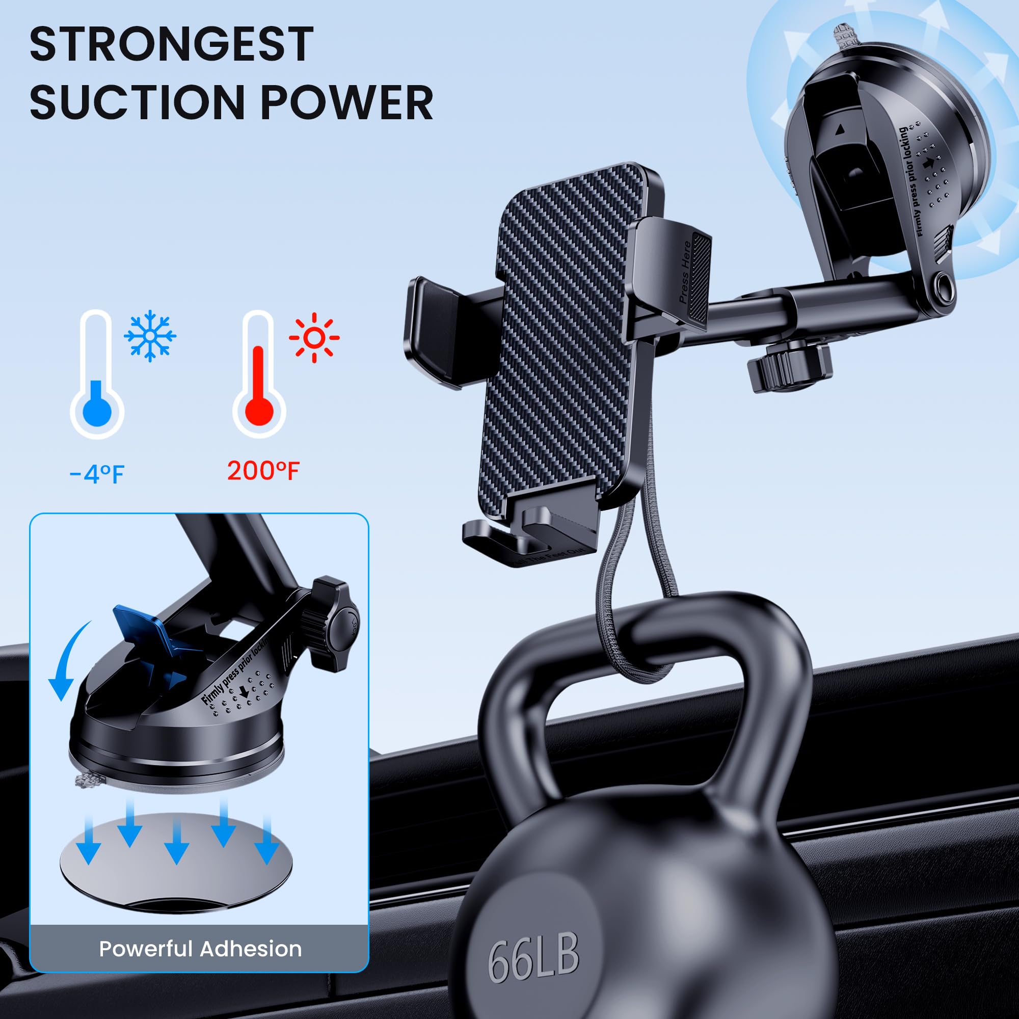 Bivgaza Phone Holder Car [Military Grade Suction] Universal Car Phone Holder [Thick Case Friendly] Automobile Accessories Dashbo