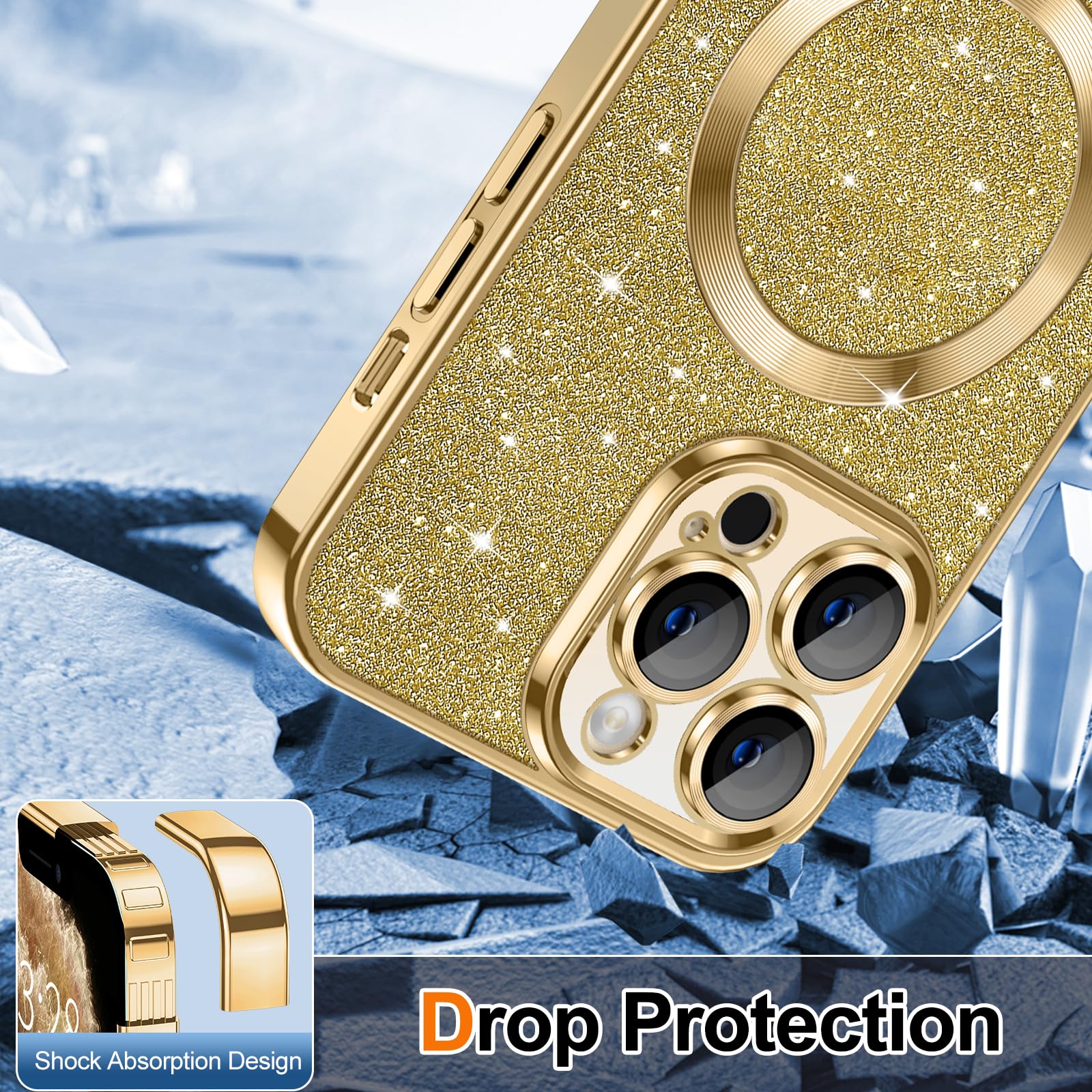 Hython For Iphone 11 Pro Max Case Glitter, Clear Magnetic Phone Cases With Camera Lens Protector [Compatible With Magsafe] Bling