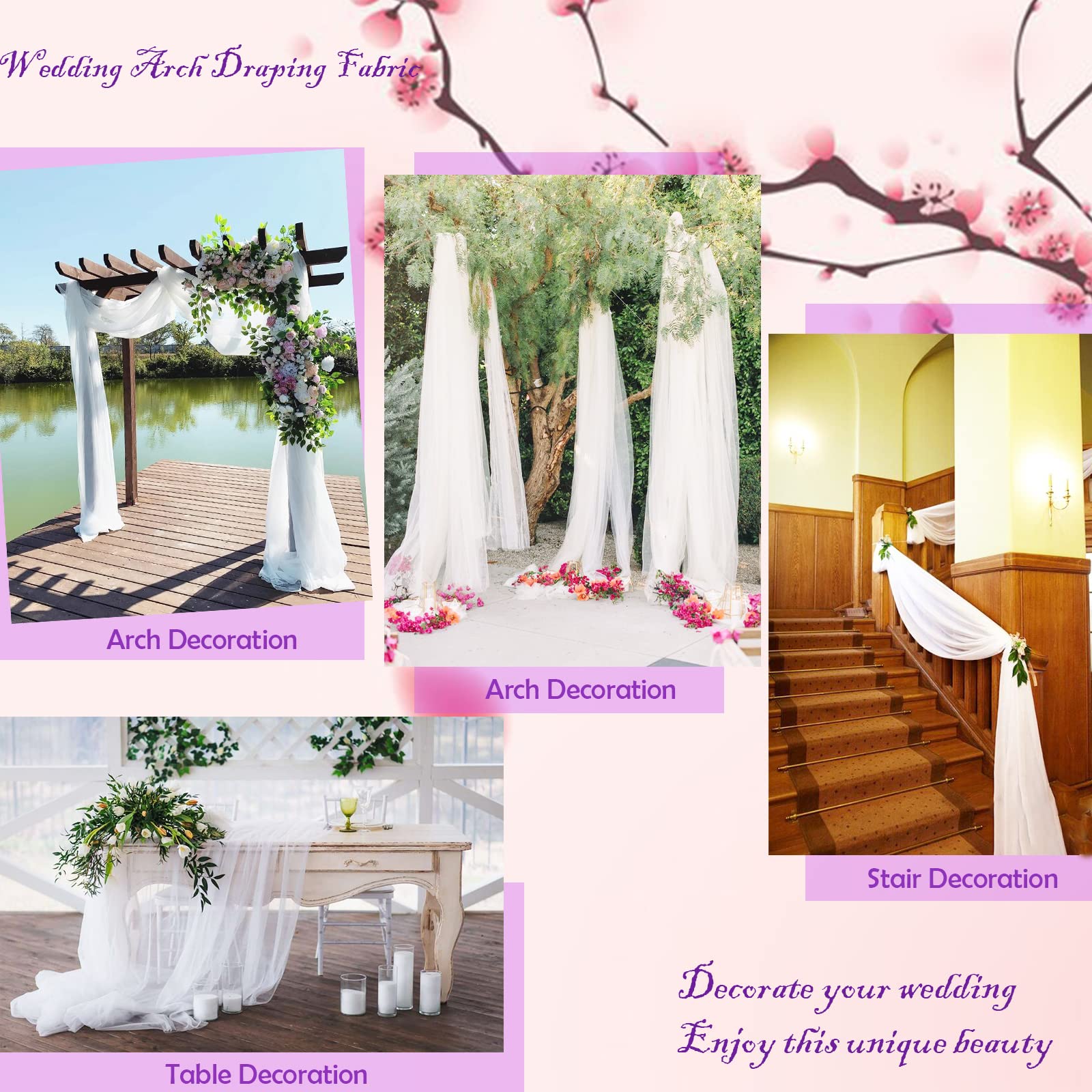 White Wedding Arch Draping Fabric, 63'' X 32Ft Wedding Arch Drapes Tulle Fabric Drapery Sheer Backdrop Curtains For Wedding Cere