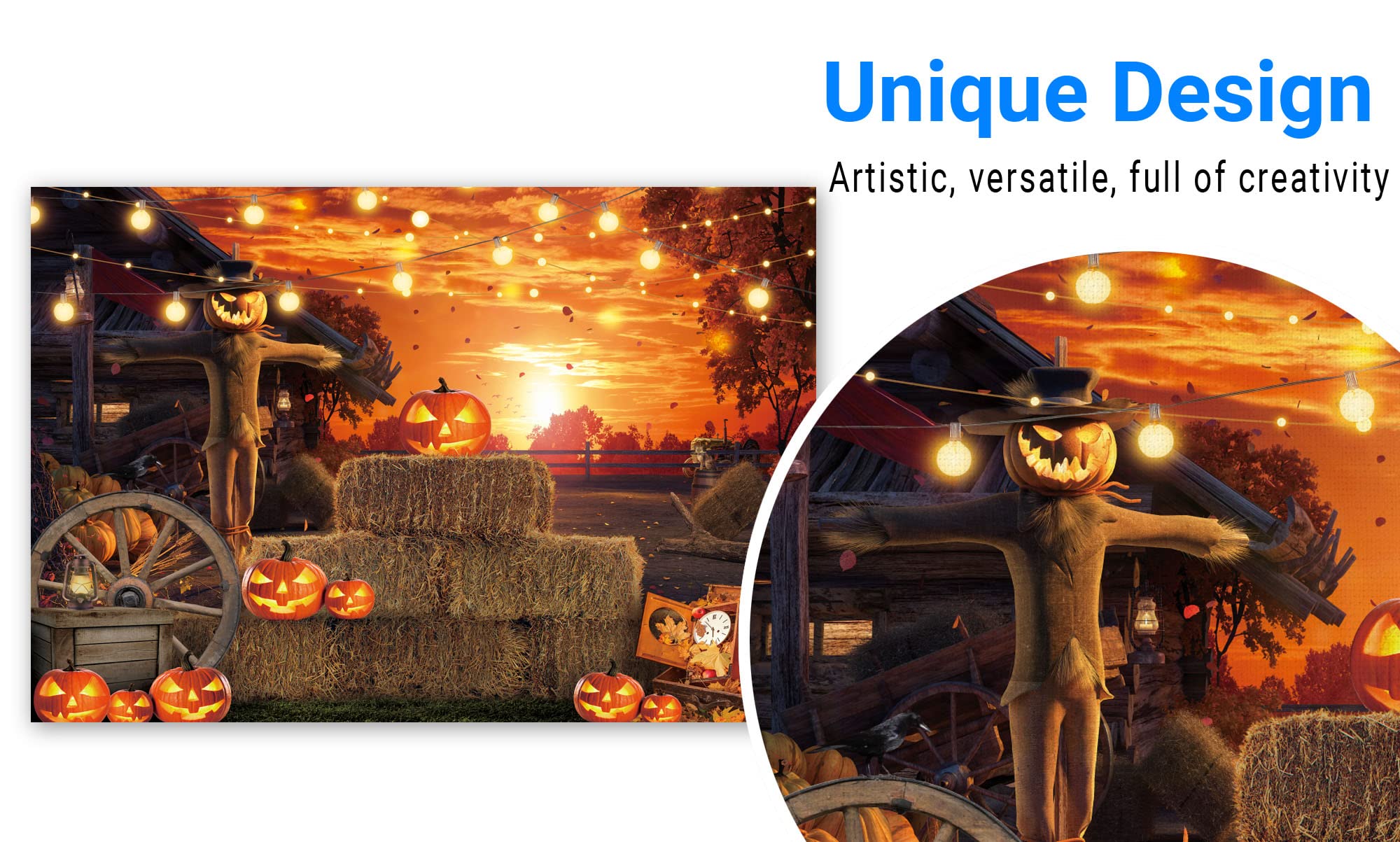 Funnytree 82'' X 59'' Halloween Photography Backdrop Hallowmas Eve Gloomy Devil Pumpkin Scarecrow Background Horrible Scary Nigh