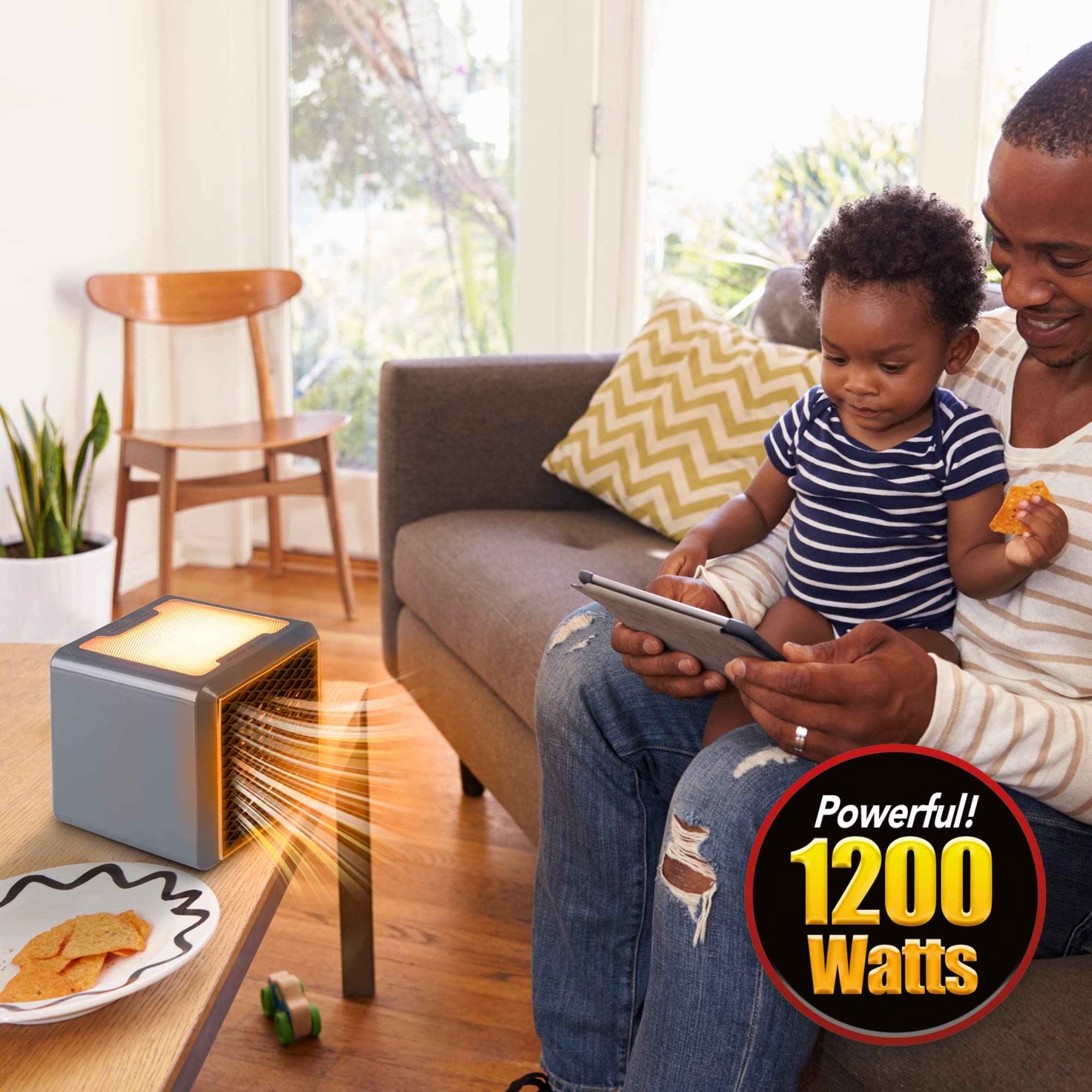 Ontel Handy Heater Pure Warmth Ceramic Space Heater, 1200 Watts, 3 Speed Adjustable, Quiet Operation (Pack Of 1), Black