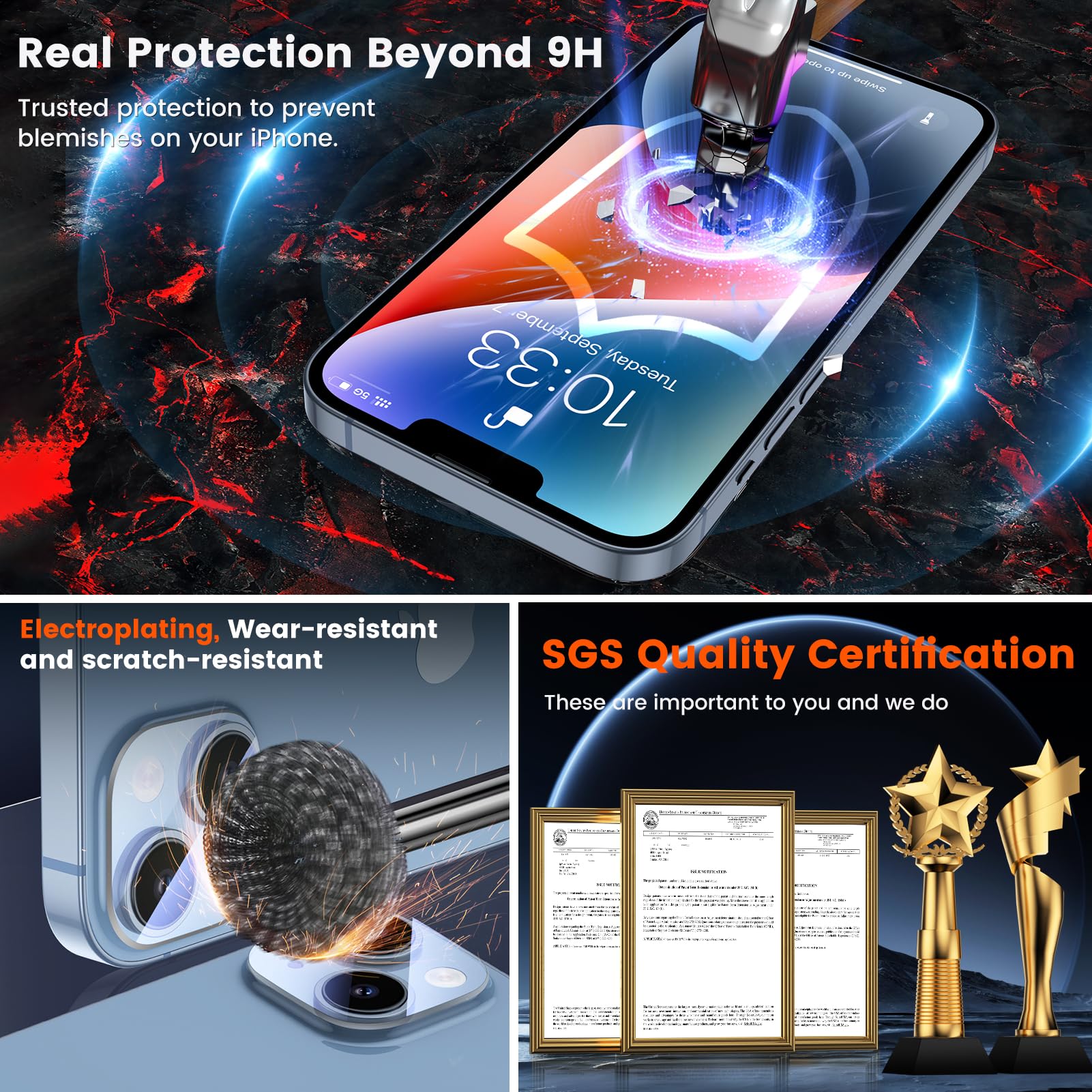 Ez Glaz 4 Pack Privacy Screen Protector For Iphone 14[6.1 Inches] With 2 Pack Camera Lens Protector, [Drop Protection] 9H Hardne