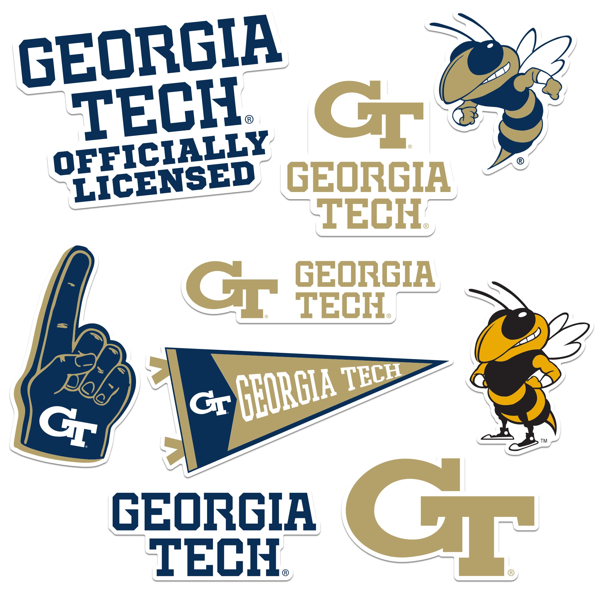 Georgia Tech 8Ct Vinyl Large Deluxe Stickers Variety Pack   Laptop, Water Bottle, Scrapbooking, Tablet, Skateboard, Indoor/Outdo