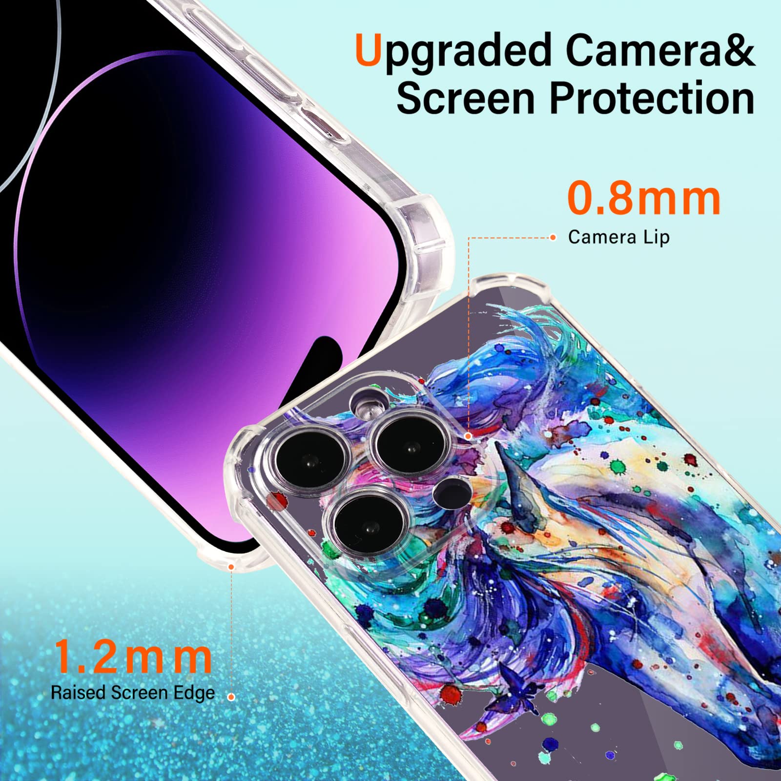 Roemary Purple Case For Iphone 7/8/Se 2020 With Blue Horse Design,Watercolor Pattern With Screen Protector [Buffertech 6.6 Ft Dr