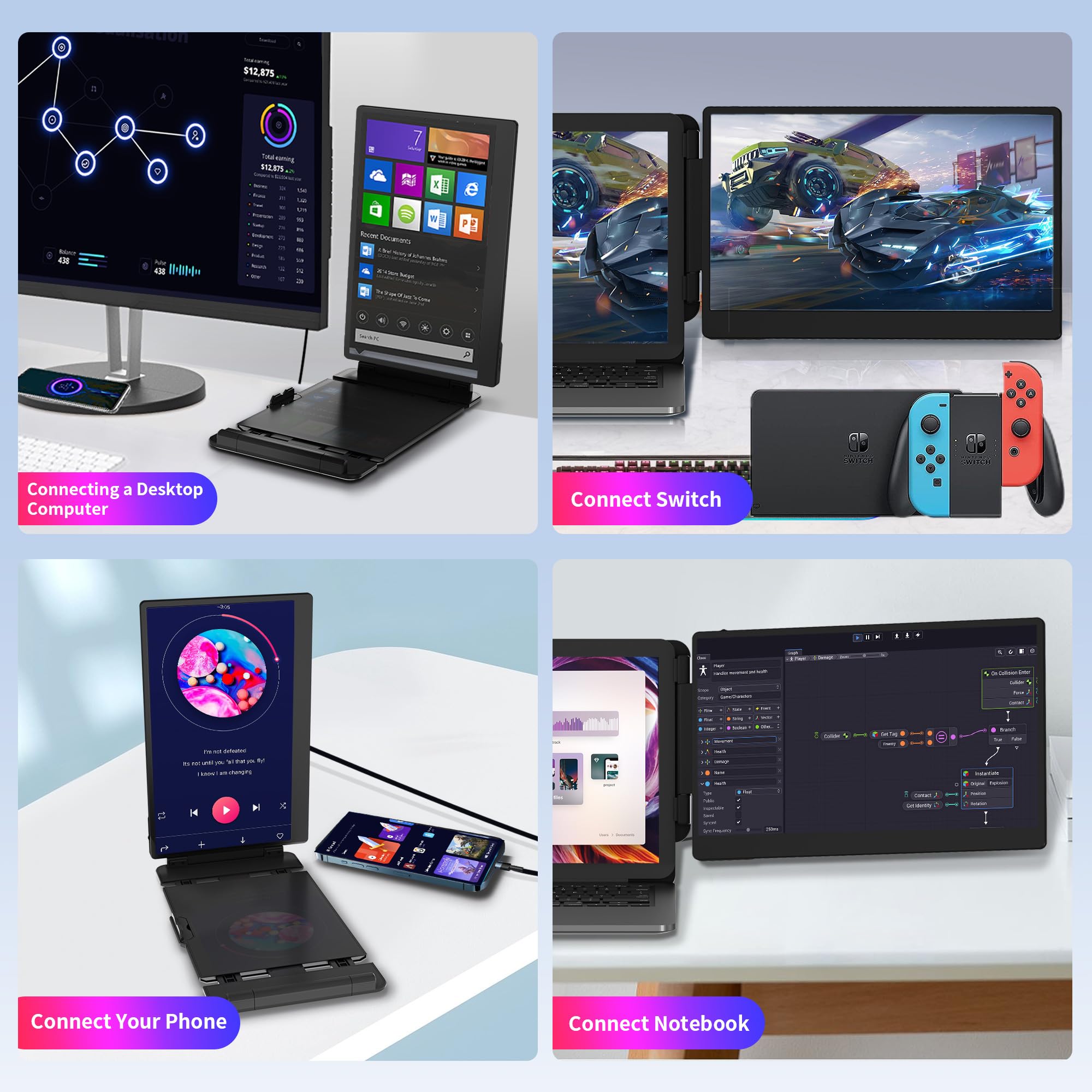 Laptop Screen Extender Portable Monitor, Dual Monitor Extender For Laptop, 14'' Screen 1080P Fhd Display, Fit For 13 17'' Laptop