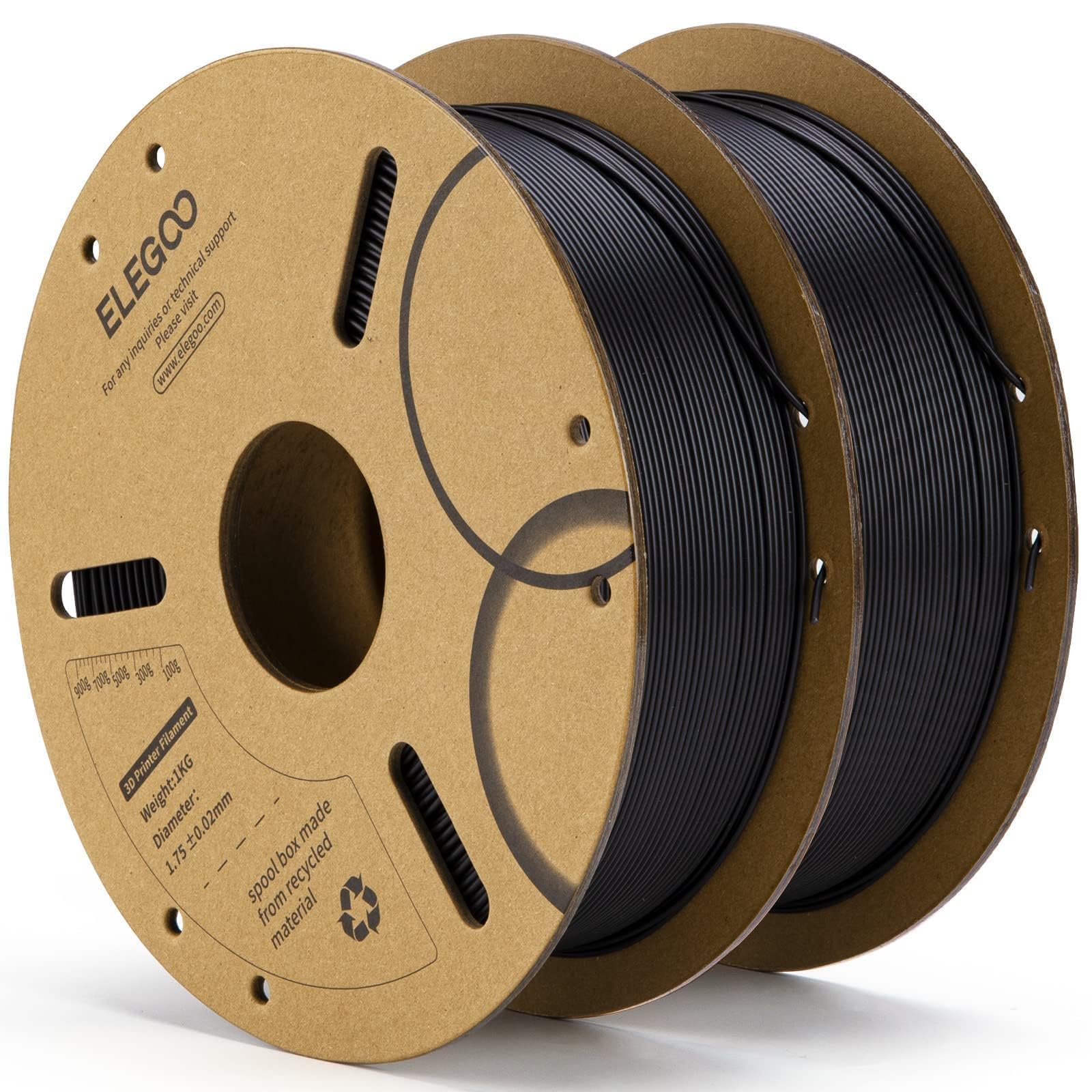 Elegoo Pla Filament 1.75Mm Black 2Kg, 3D Printer Filament Dimensional Accuracy +/  0.02Mm, 2 Pack 1Kg Cardboard Spool(2.2Lbs) 3D