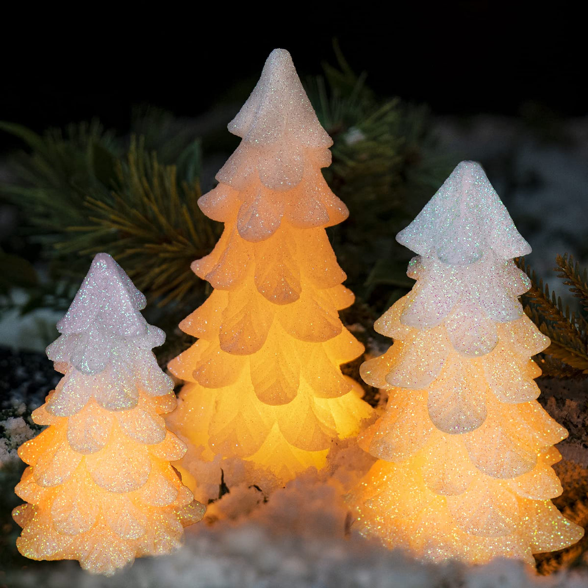 Yongmao Glittering White Christmas Tree Shaped Flickering Flameless Led Candles With Timer, Real Wax Battery Operated For Home P
