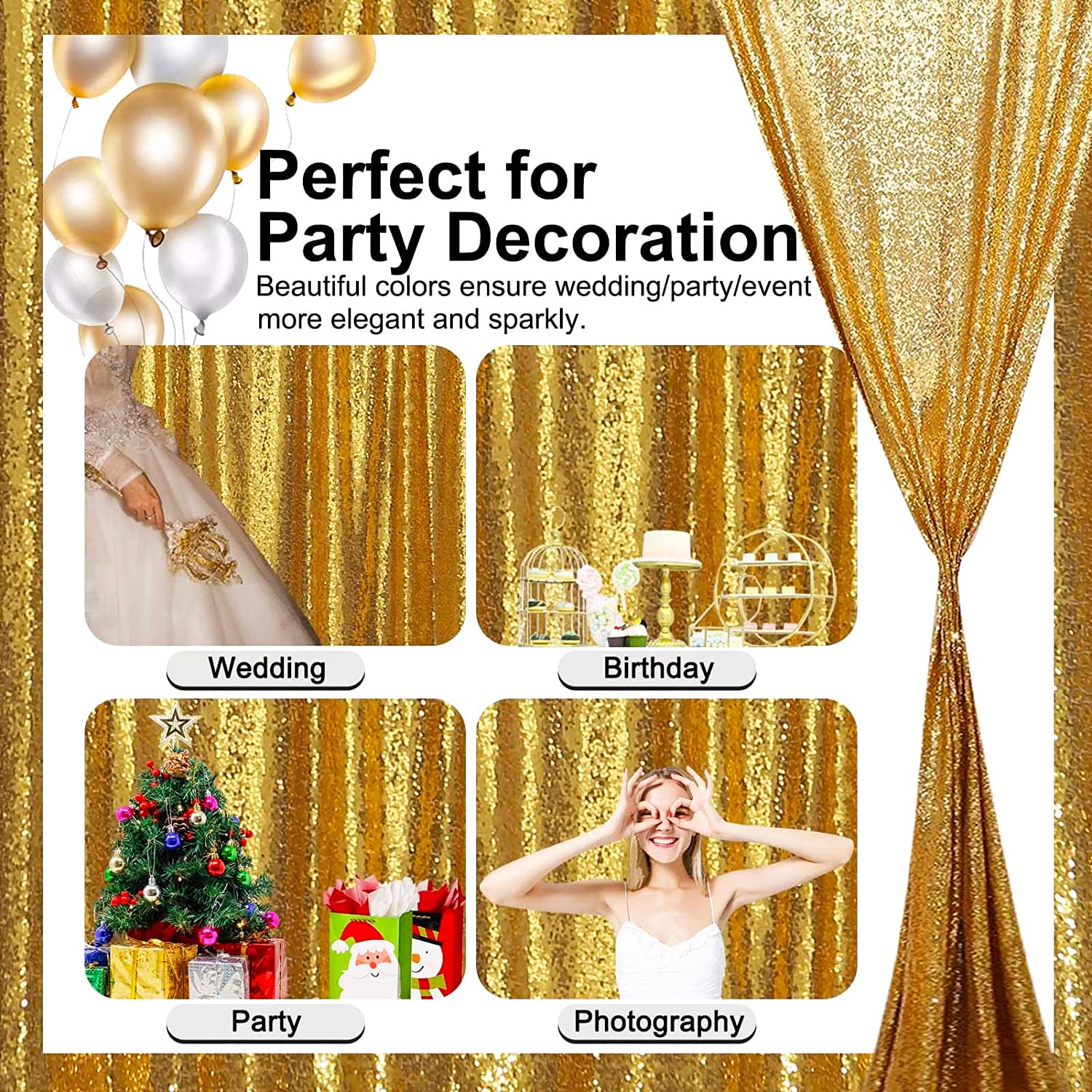 Tcbesto Gold Sequin Backdrop Curtains Glitter Drapes 2Ftx8Ft 2 Panels For Wedding Birthday Party Decorations Bridal Baby Shower