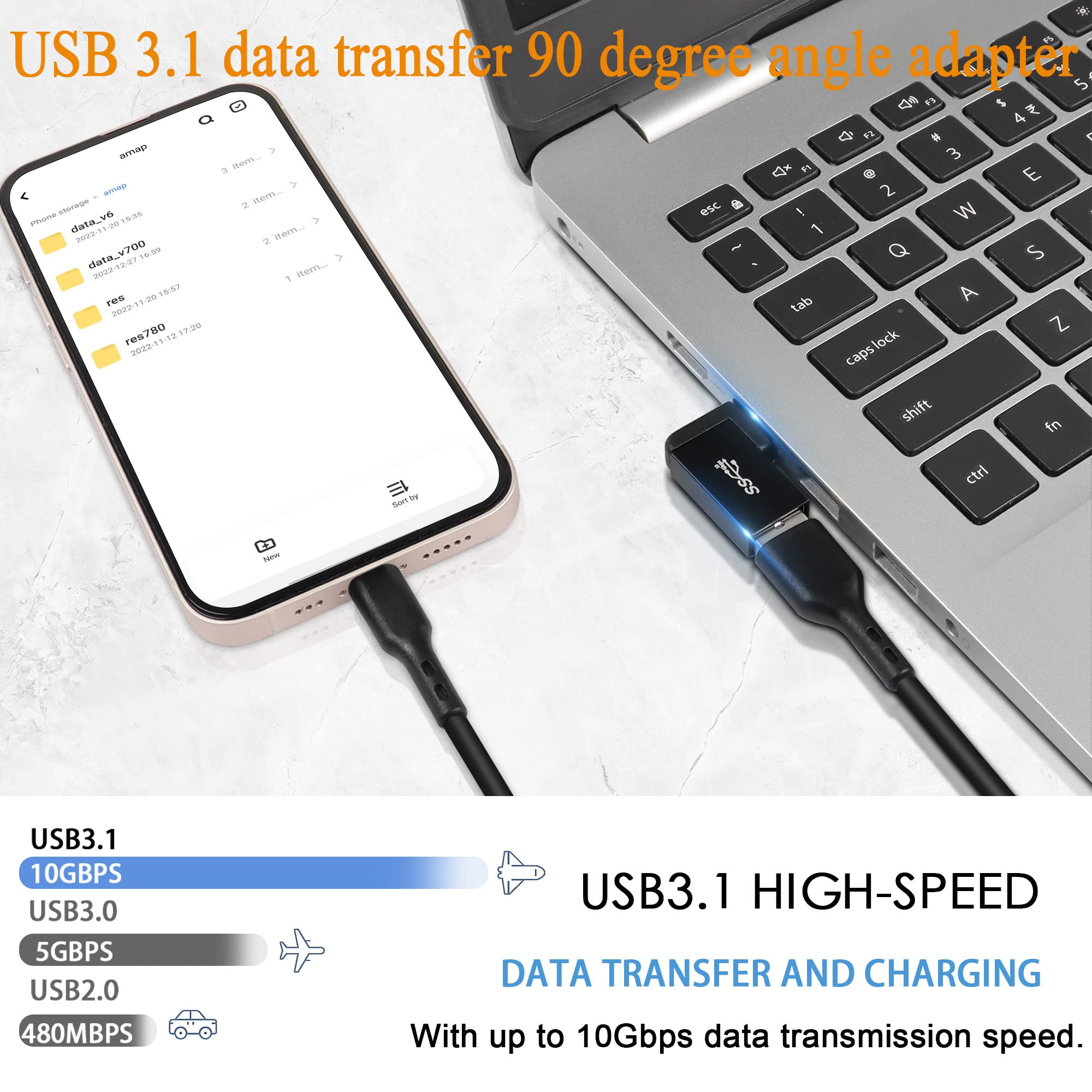 Qianrenon Usb 3.1 90�Angle Adapter 10Gbps Usb 3.1 Male To Female Left Angle L Shaped Connector Usb A 3.1 Data Transfer Converter Coupler, 2Pcs(Left Angle Side Bend)