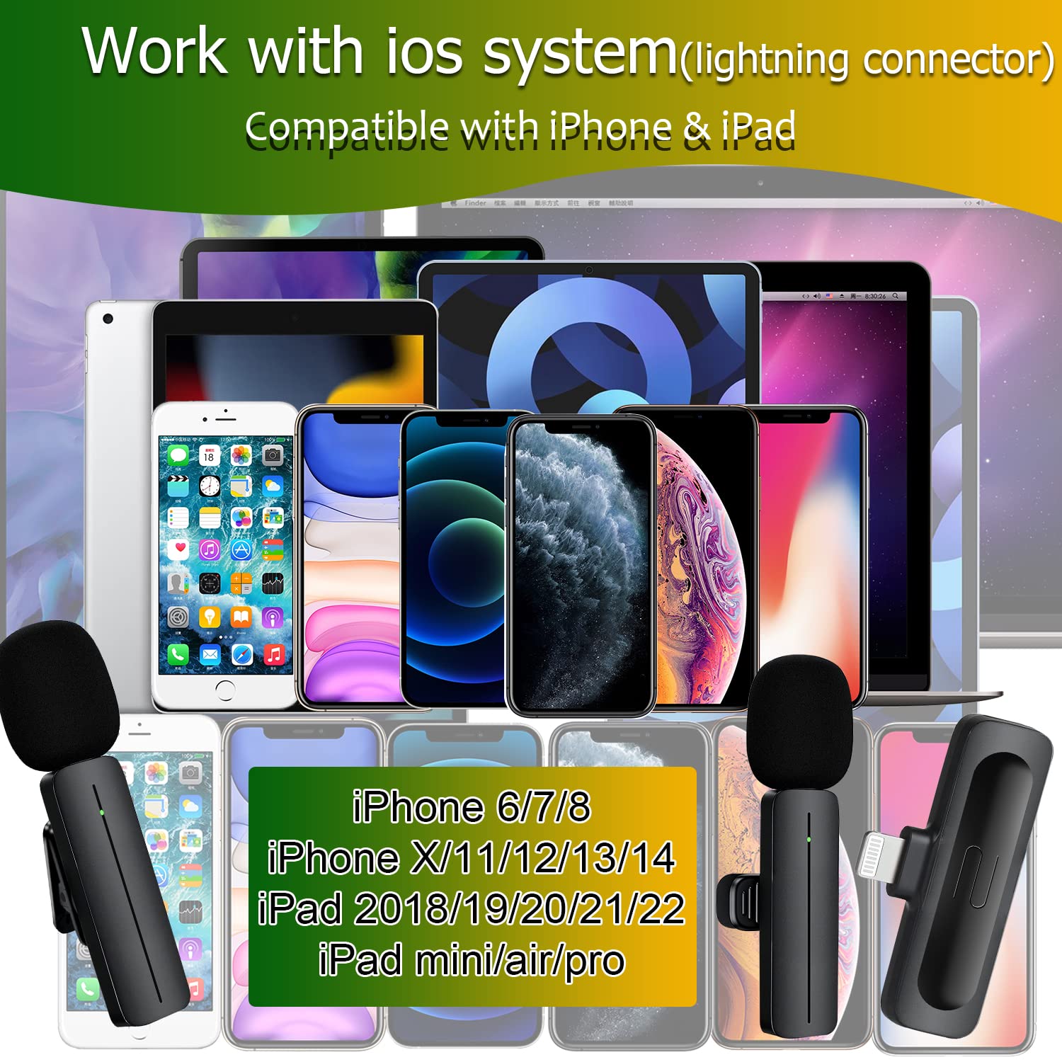 2 Pack Wireless Mini Lavalier Lapel Microphone For Iphone,Ipad   Cordless Double Mics Plug And Pick Up 2.4G Ultra Low Delay Buil