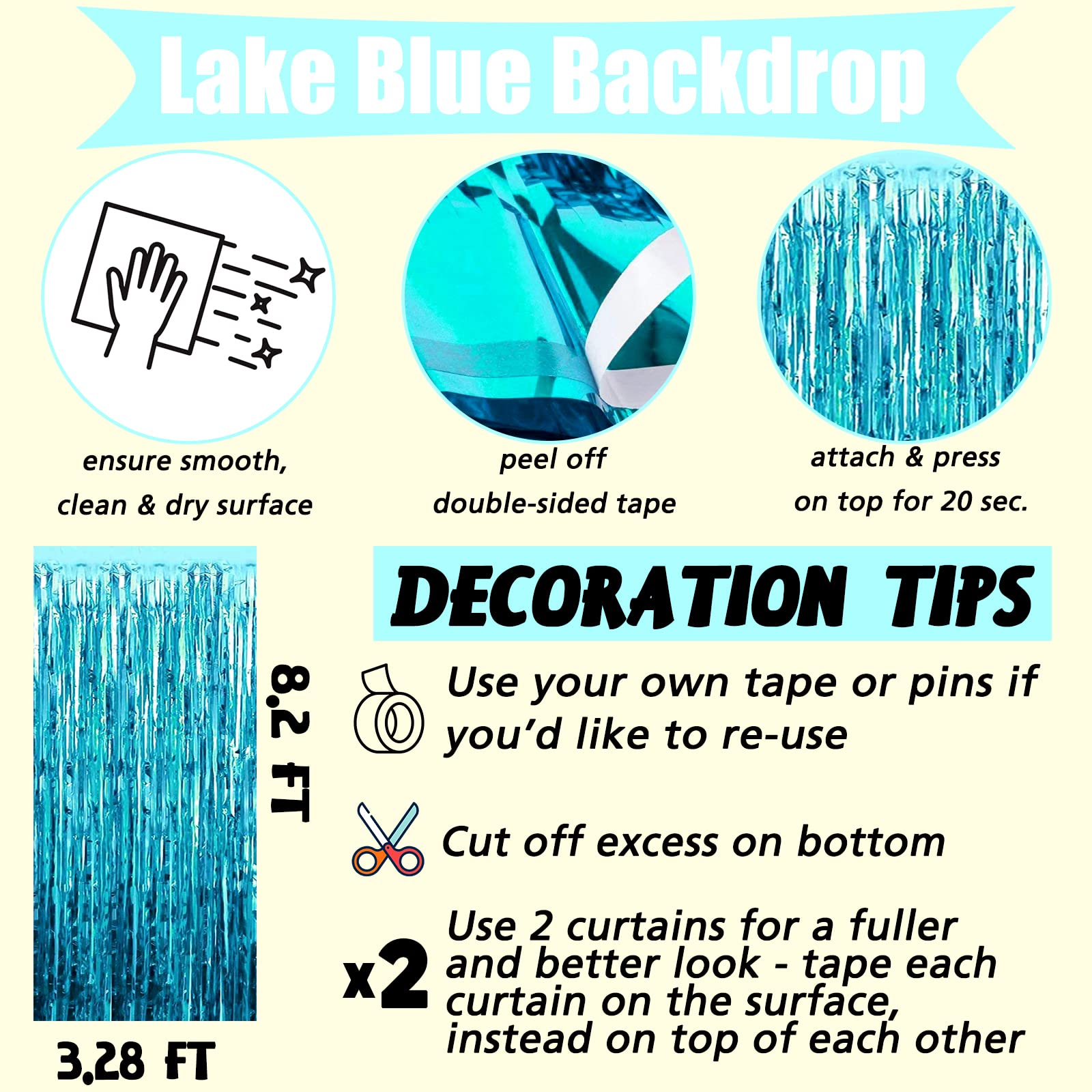 4 Pack Fringe Curtain Backdrop, 3.2Ft X 8.2Ft Blue Metallic Tinsel Foil Fringe Streamers Background For Photo Booth Birthday Wed