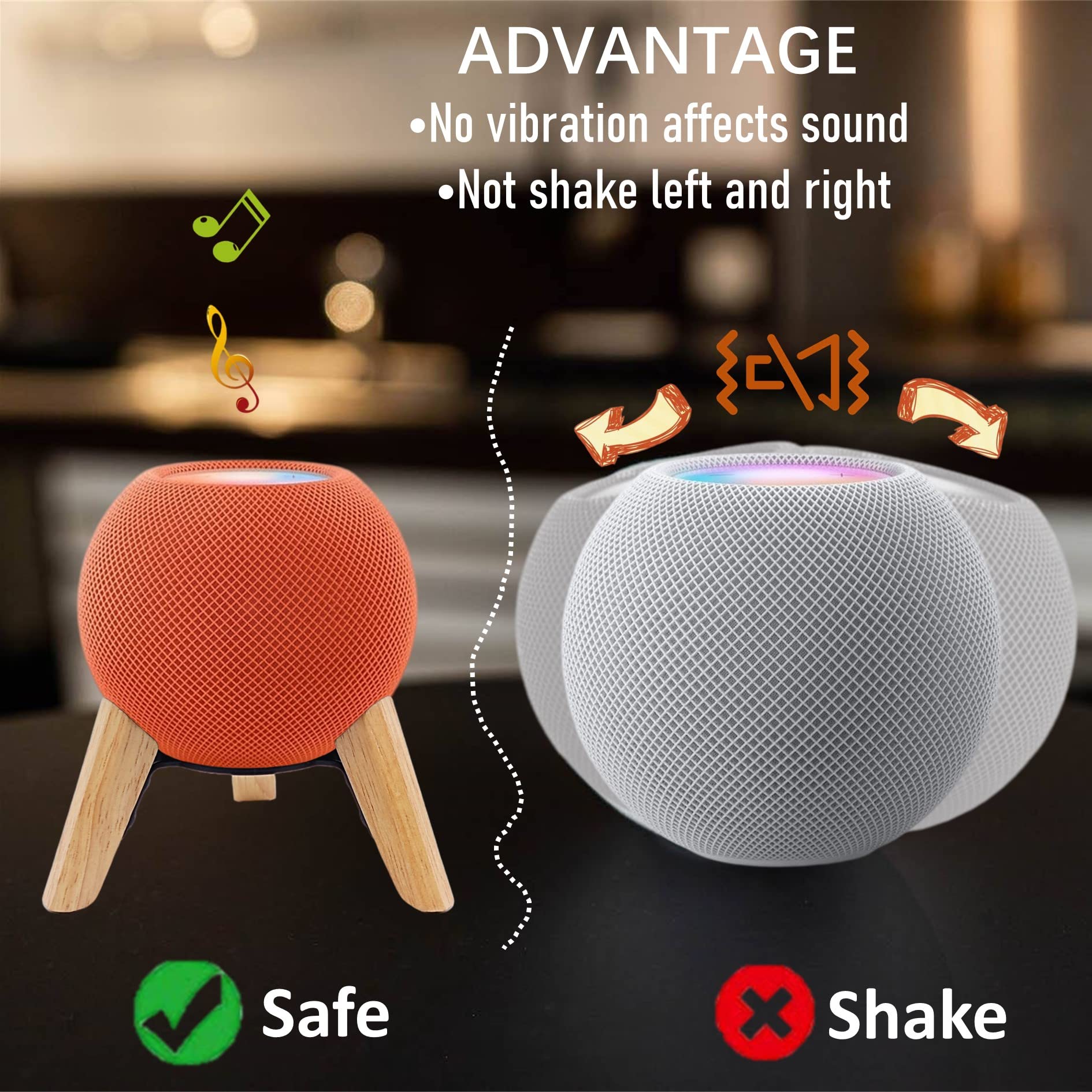 Real Wood Stand For Homepod Mini,Wooden Tripod With Metal Frame,Safe Stable Holder Mount With Anti Slip Silicone Pad Protects Home Pod Mini Smart Speaker(Color:White Oak)
