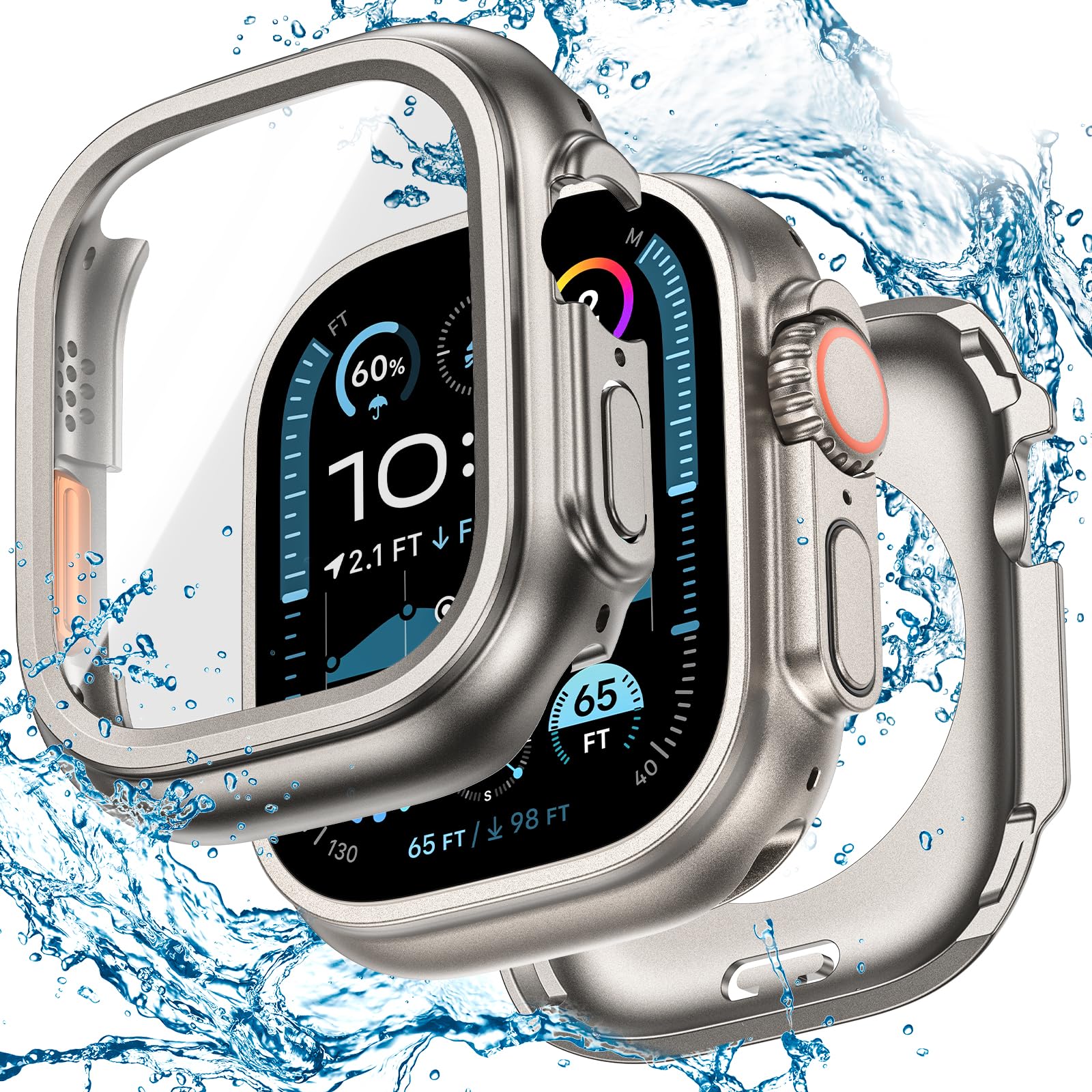 3 in 1 Goton Waterproof Hard Case for Apple Watch Screen Protector 49mm, 360 Slim Full Protective Tempered Glass Face Cover + Ba