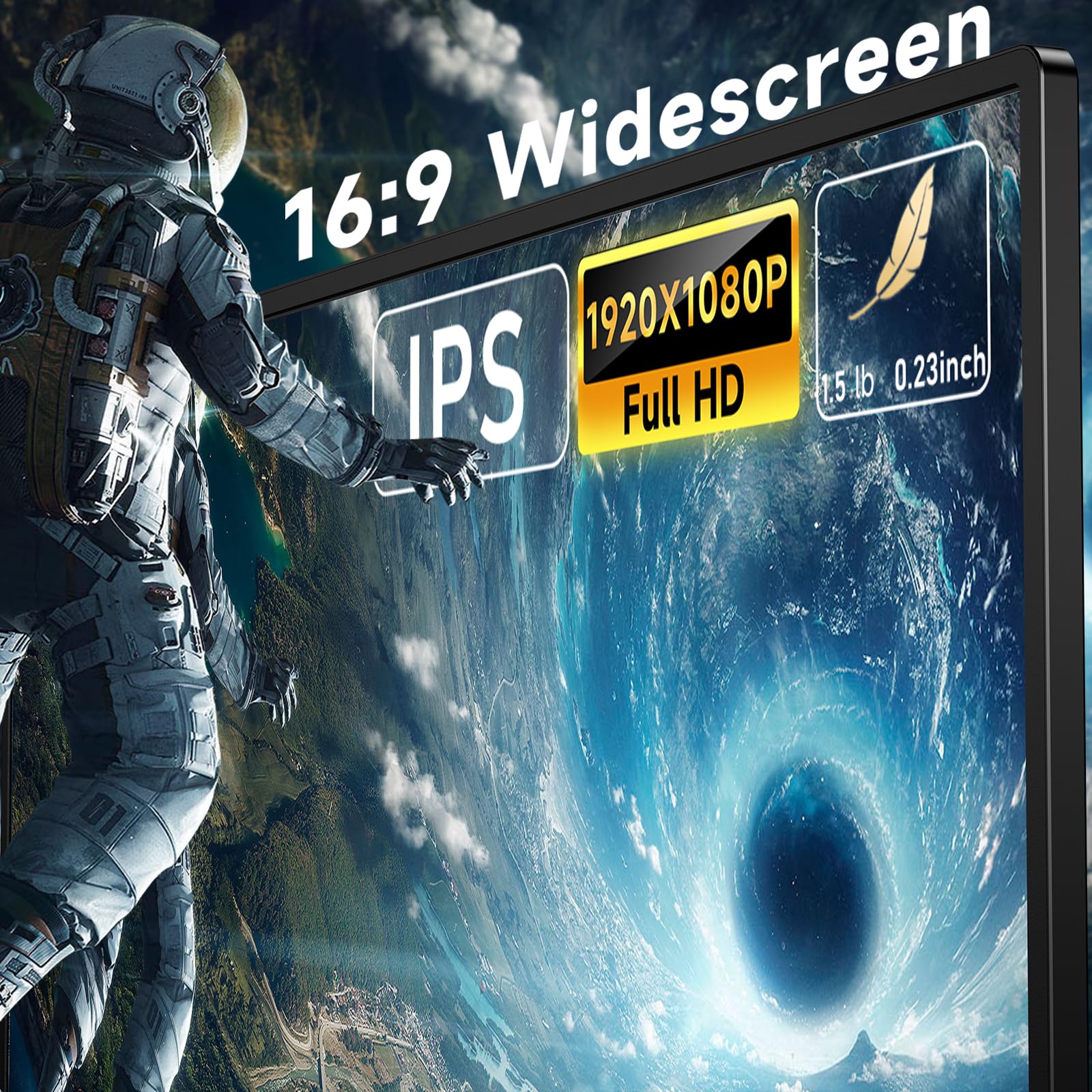 Portable Monitor 15.6 Inch Fhd 1080P Usb C Hdmi Gaming Ultra Slim Ips Display For Laptop, Pc, Mac, Phone, Tablet, Xbox Switch, H