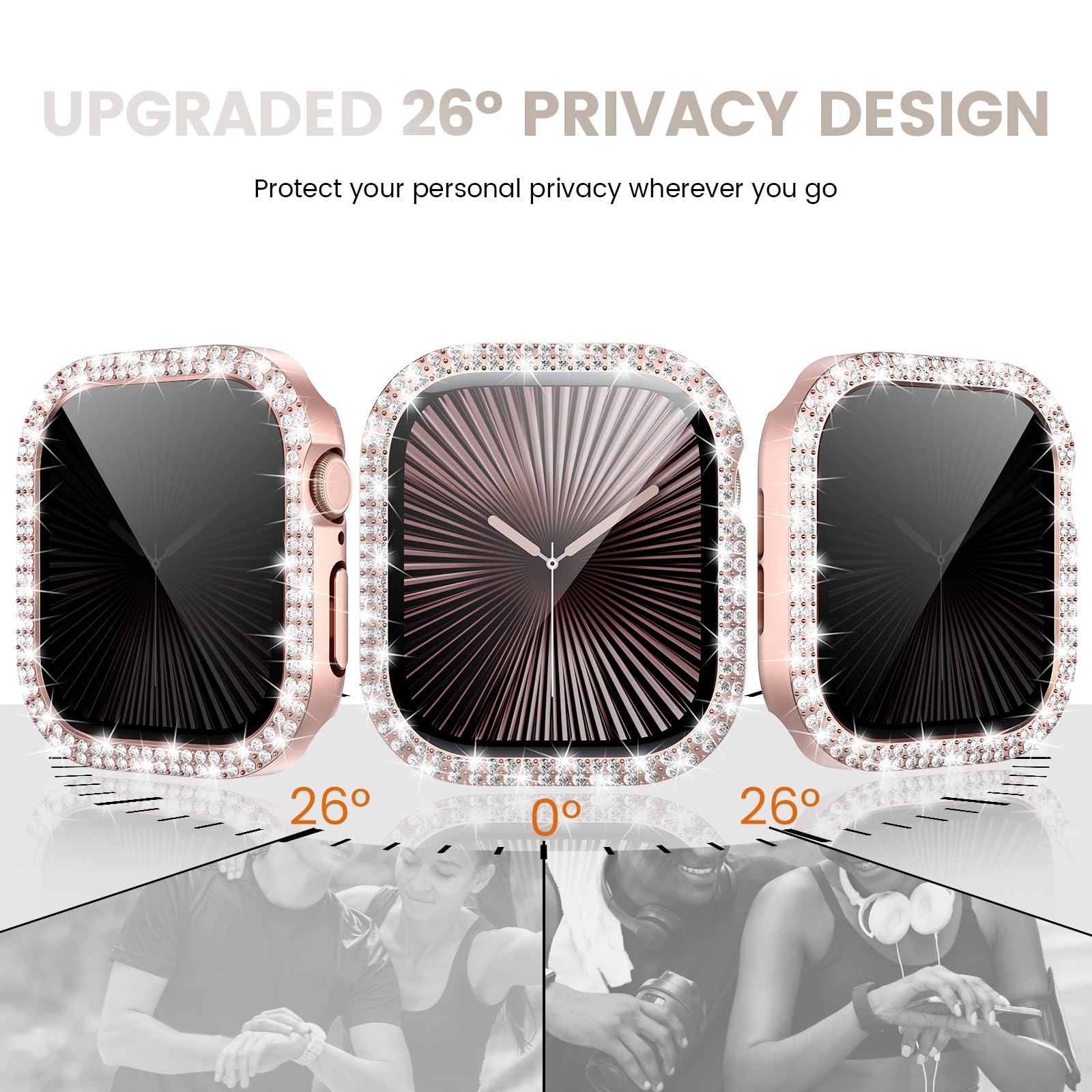 Tensea [3Pack For Apple Watch Screen Protector Case Series 10 46Mm Accessories, Iwatch Hard Pc Diamond Bumper Case Built In Temp