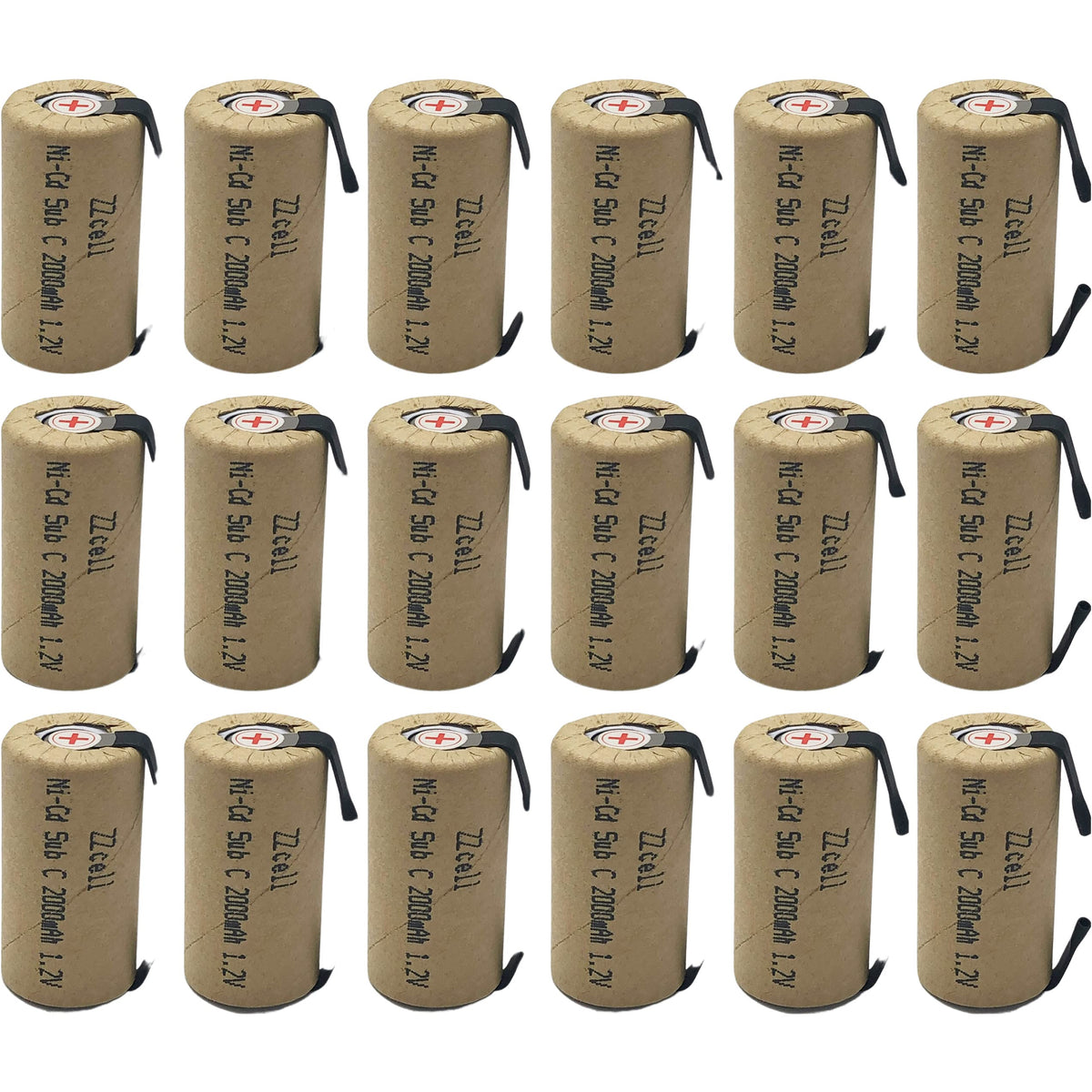 18X Zzcell Sub C Batteries With Tabs Rechargeable For Power Tools 10C Discharge Rate Nicd 1.2V 2000Mah Pack Of 18