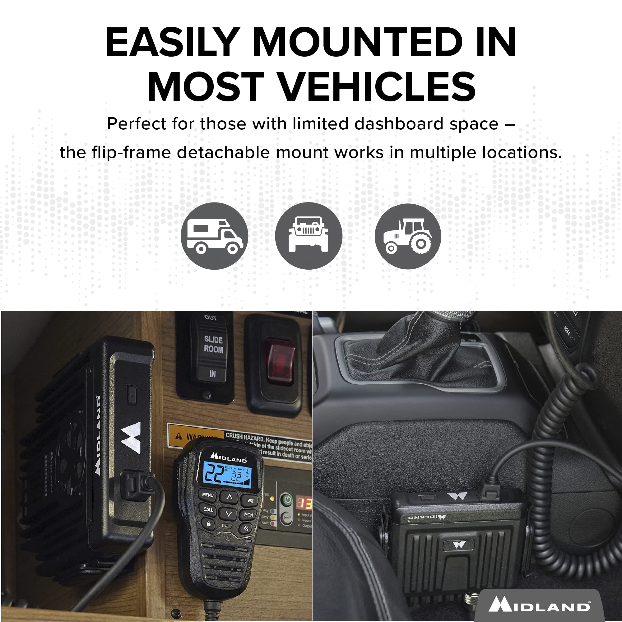 Midland � Mxt275Vp4 15 Watt Gmrs Micromobile� Two Way Radio   Atvs Utvs And Other Off Road Vehicles   Overlanding Gear   Extended 3Db Gain Roll Bar Mount Antenna Microphone Extension Cable