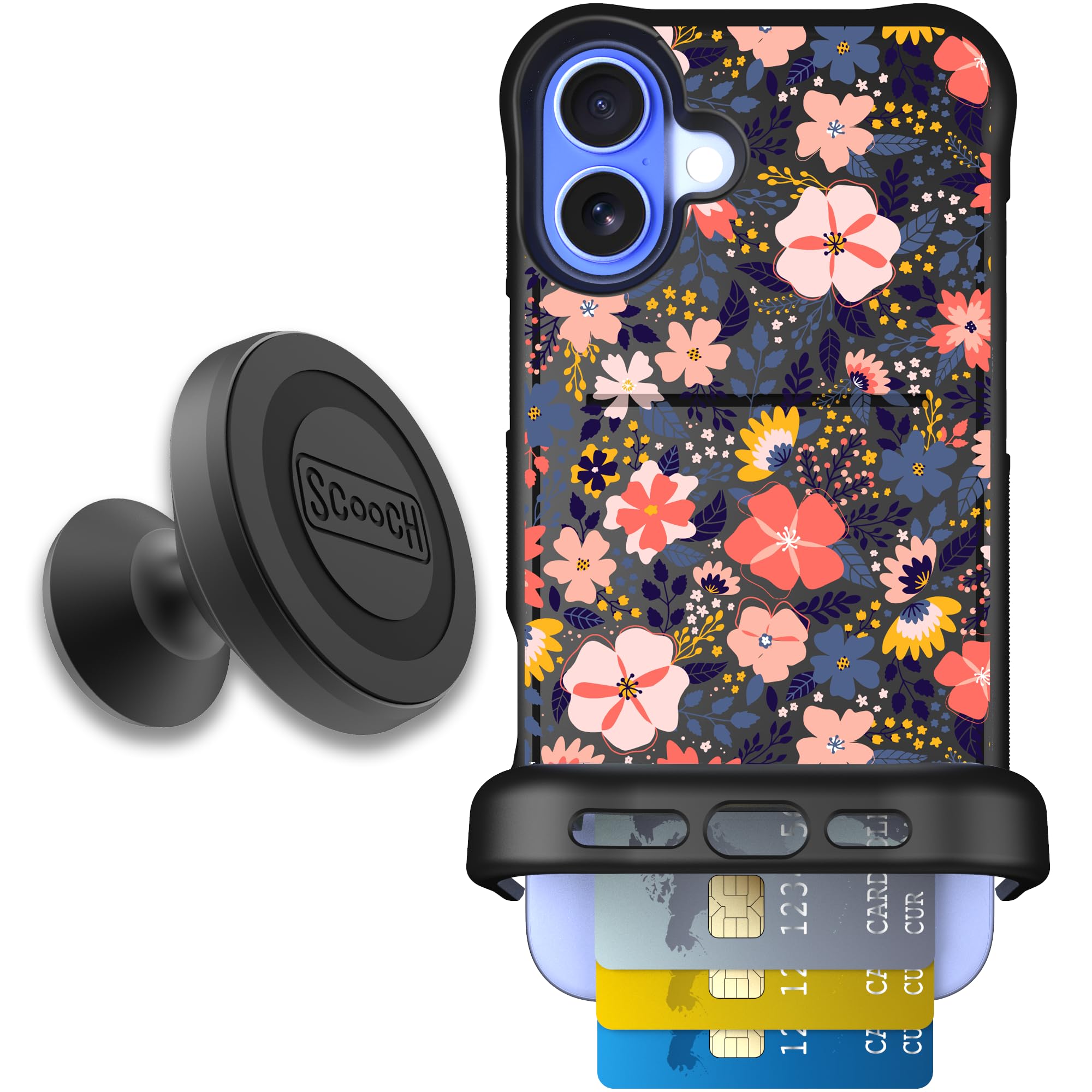 Scooch for iPhone 16 Plus Case with Card Holder, Wingmate Wallet Case with Hidden Card Slot and RFID Protection for 4 Cards, Sta