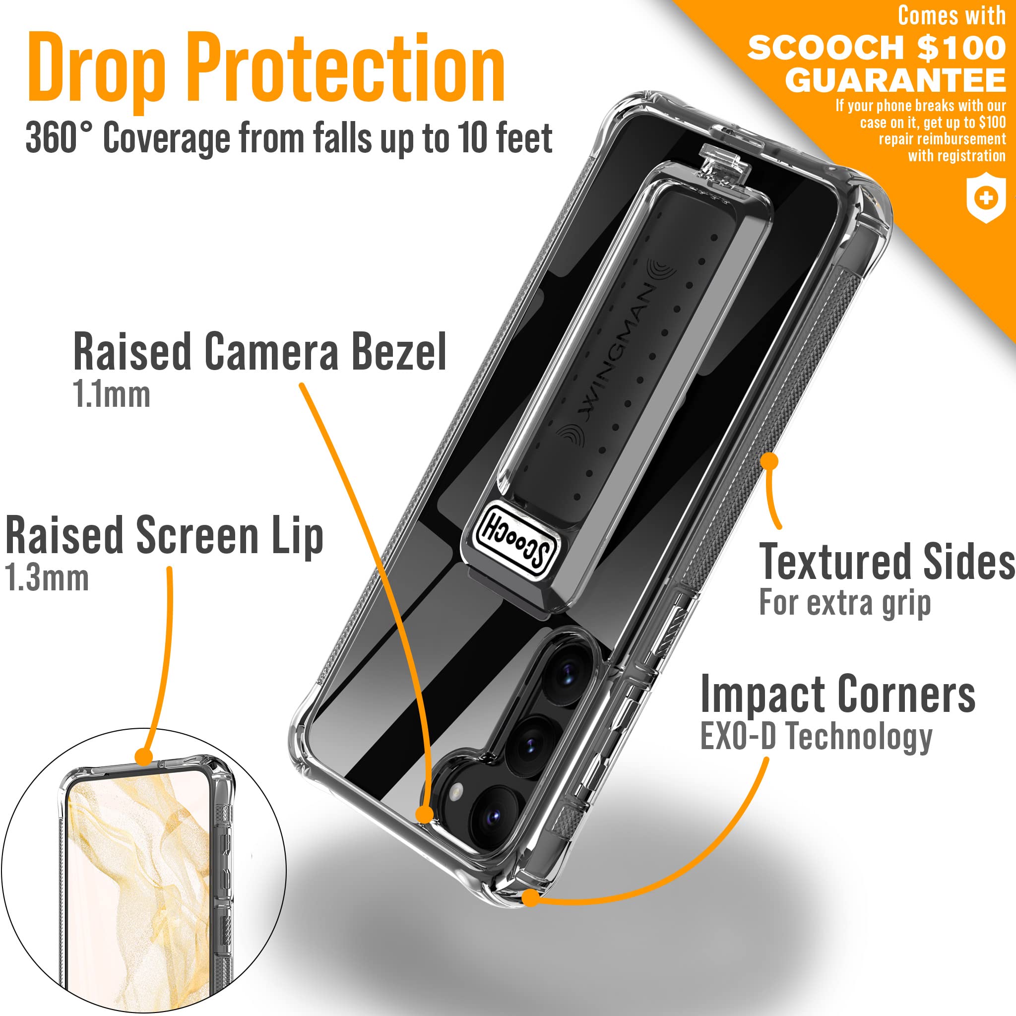 Scooch Wingman Case With Pop Out Car Mount, Grip, And Kickstand For Samsung Galaxy S23+ Plus Case [10 Ft Drop Protection] Bundle