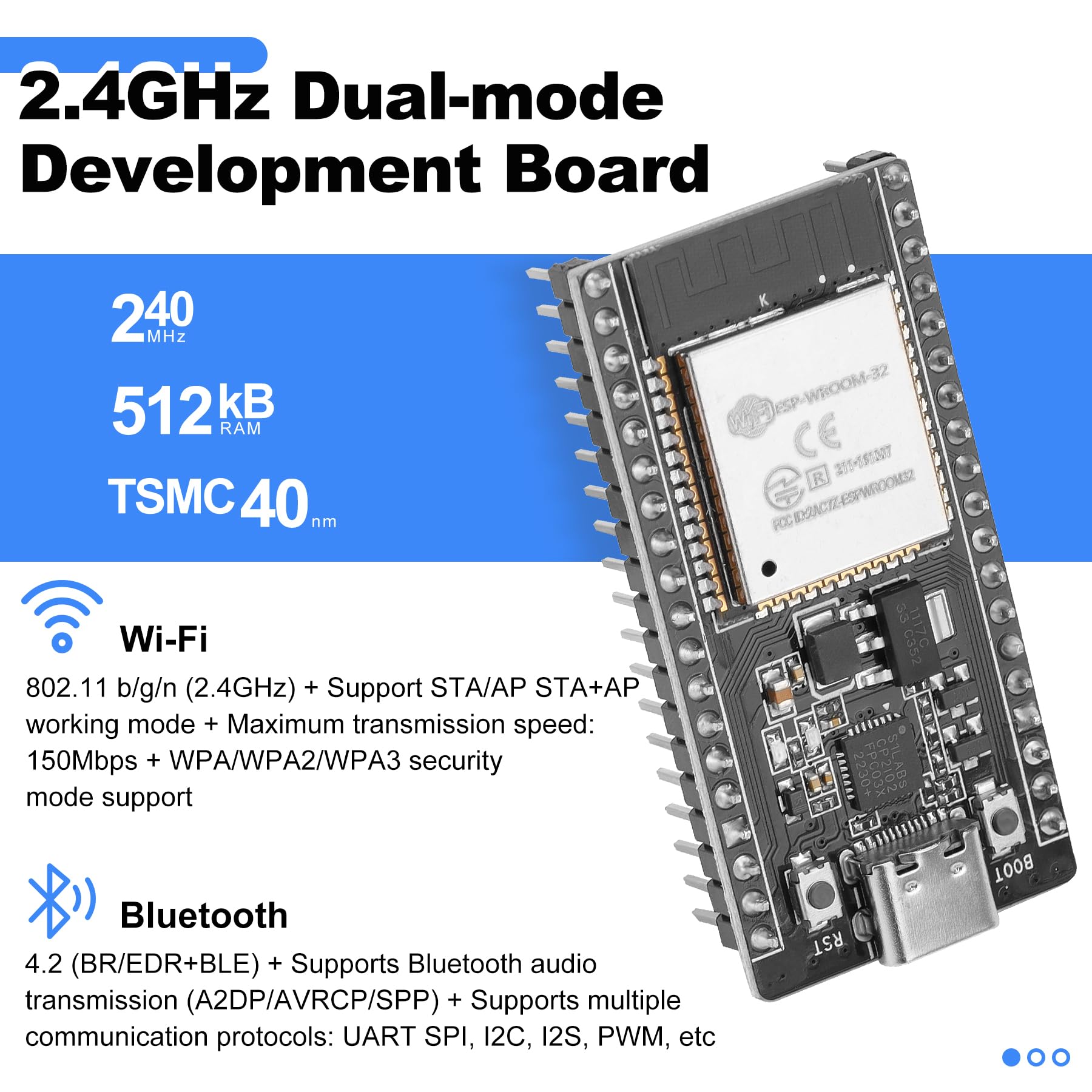 3Pcs Esp32 Esp 32S Esp Wroom 32 Development Board Kits 2.4Ghz Dual Mode Wifi + Bluetooth Dual Cores Microcontroller Processor Us