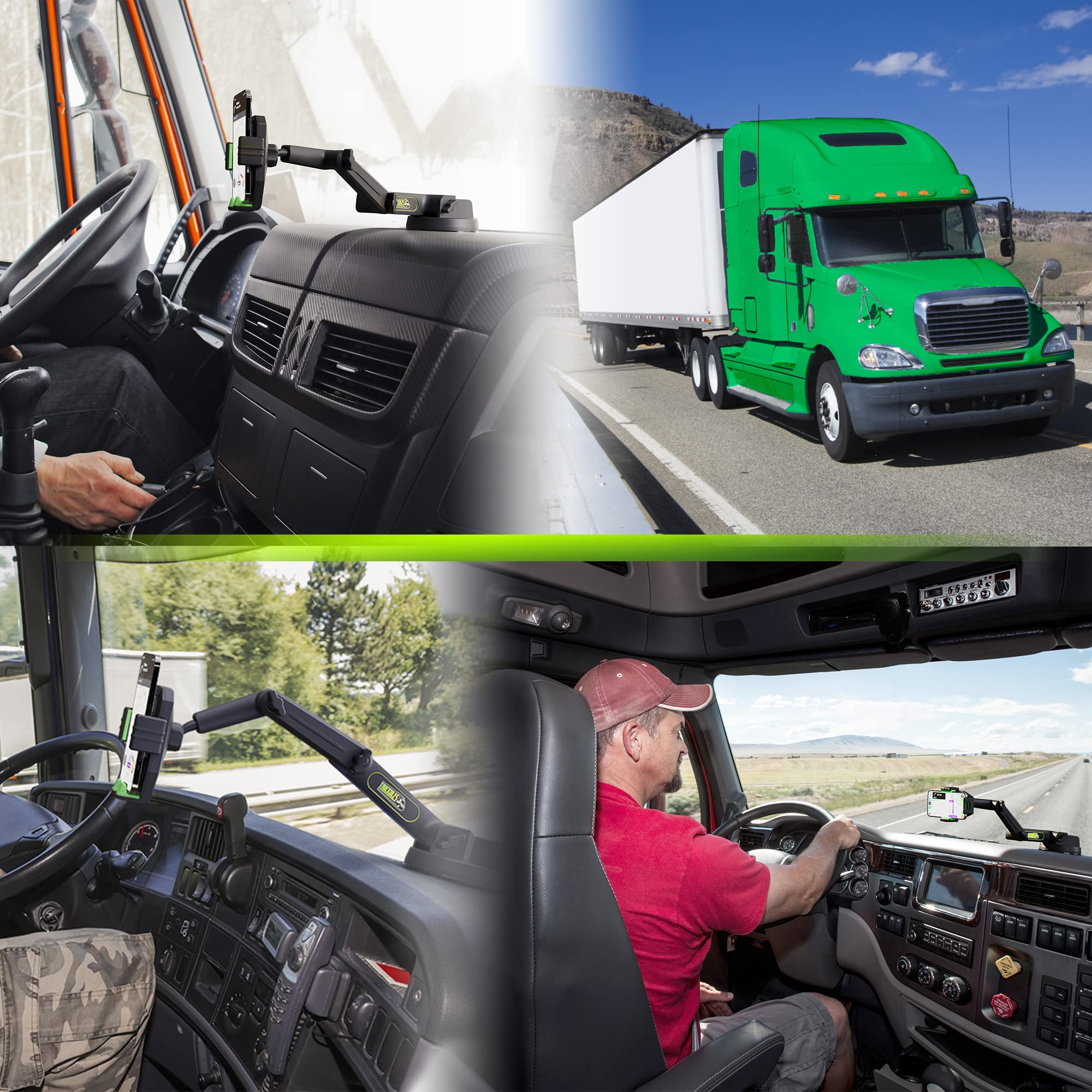 Truckules Truck Phone Holder Mount Heavy Duty Cell Phone Holder For Truck Dashboard Windshield 16.9 Inch Long Arm, Super Suction