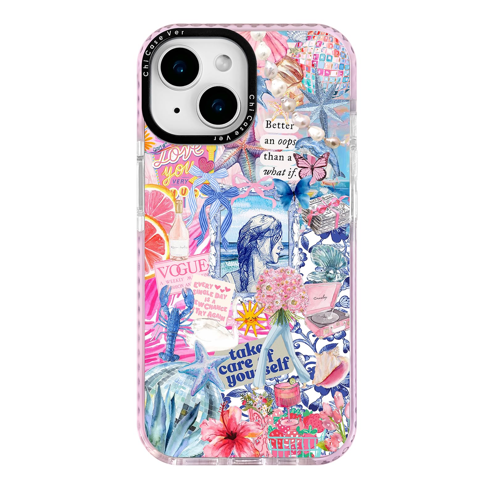 ChiCaseVer for iPhone 14 Plus Case, Coastal Collage Pattern, Military-Grade Drop Protection, Seaside Daydream Soft Slim TPU Prot