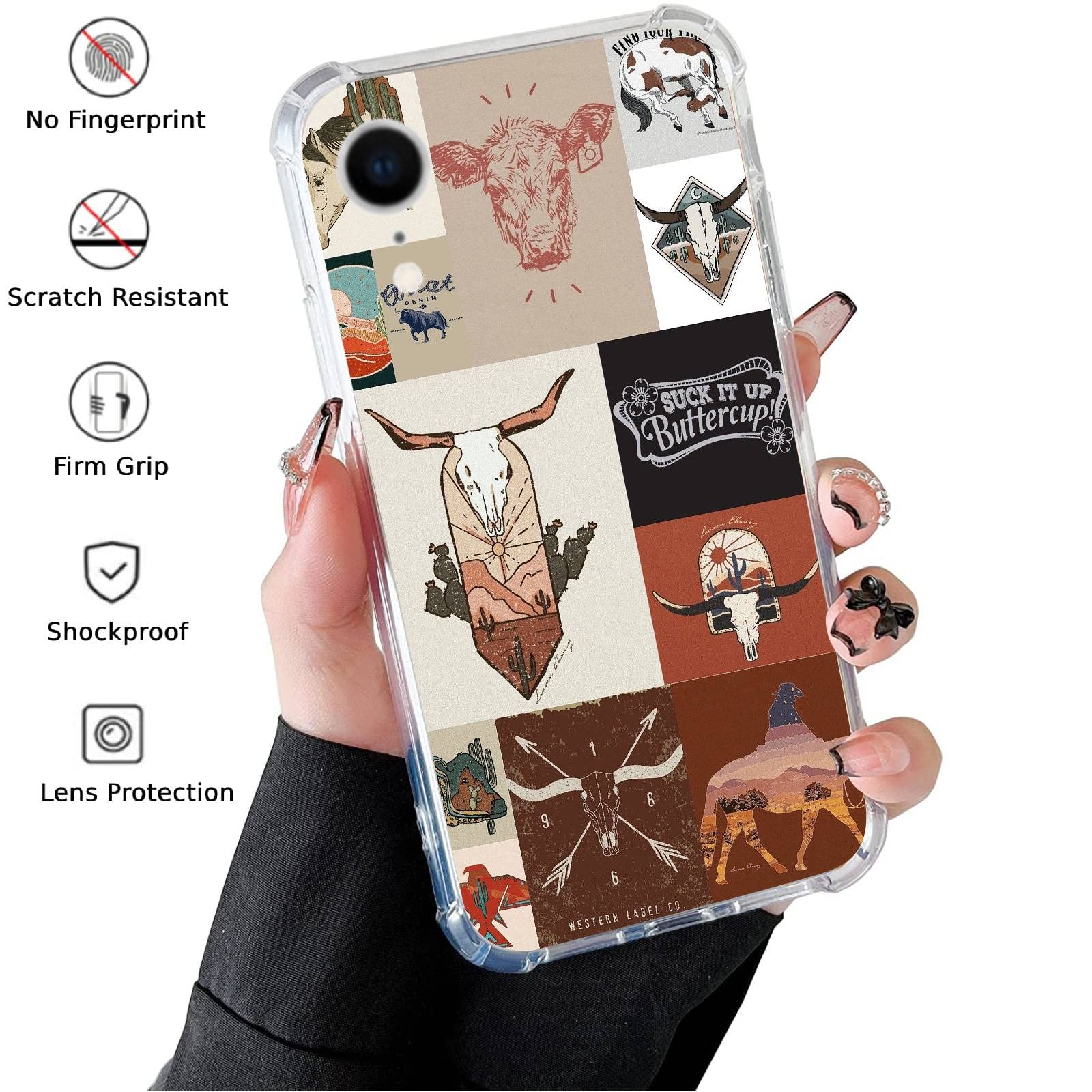 Wizeyake Western Country Collage Phone Case Compatible With Iphone Xr, Boho Western Cow Horse Collage Trendy Cool Girl Boy Case