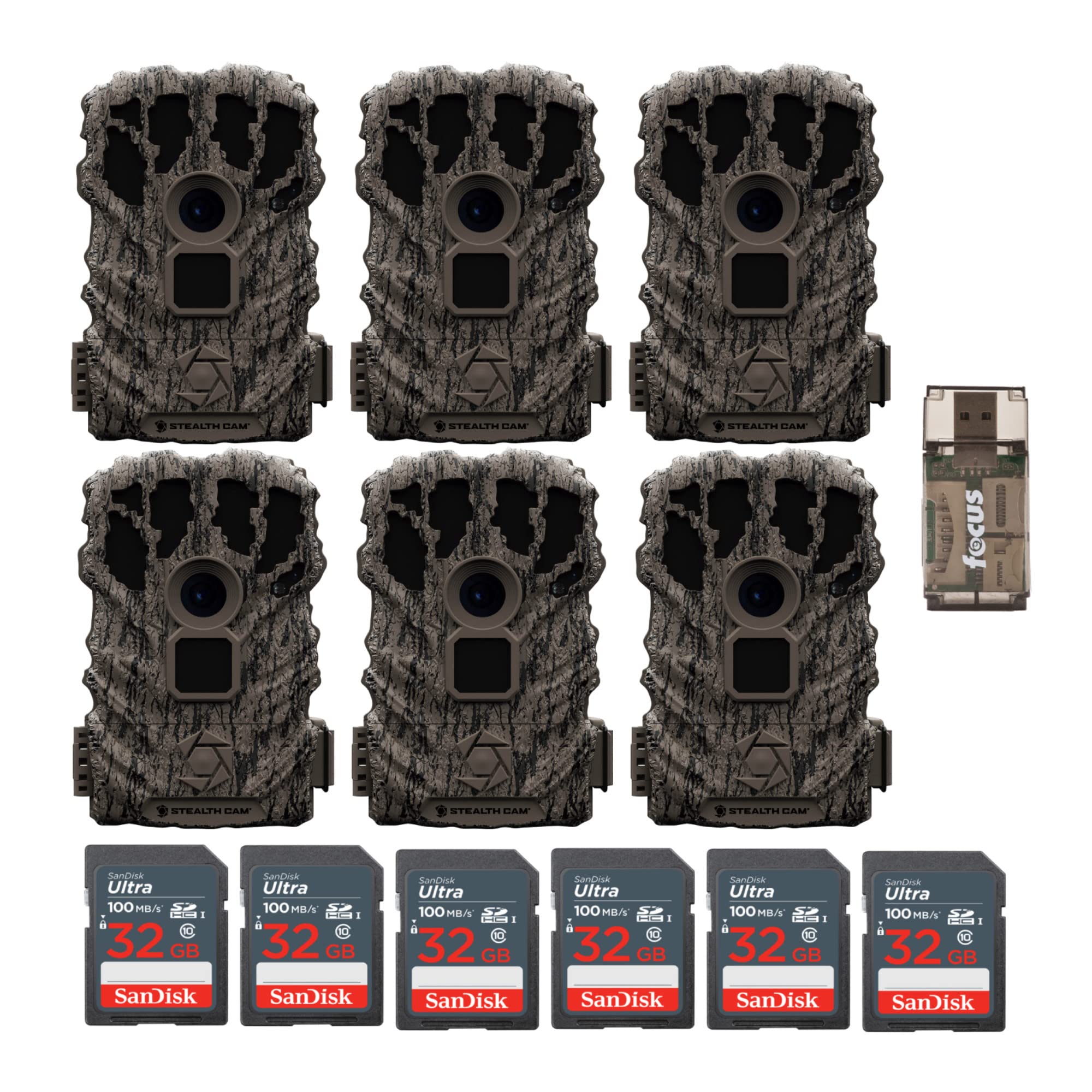 Stealth Cam Browtine 14Mp Camera (6 Pack) Bundle With 32Gb Ultra Sdhc Uhs I Memory Card (6 Pack) And All In One High Speed Usb 2