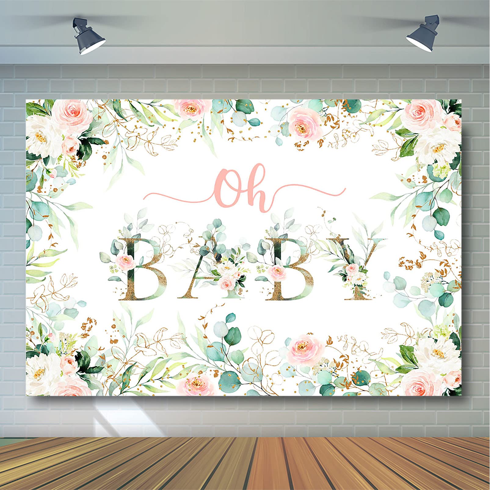 Avezano Greenery Girl Oh Baby Backdrop For Baby Shower Decoration Photography Background Blush Pink And Gold Floral Eucalyptus G