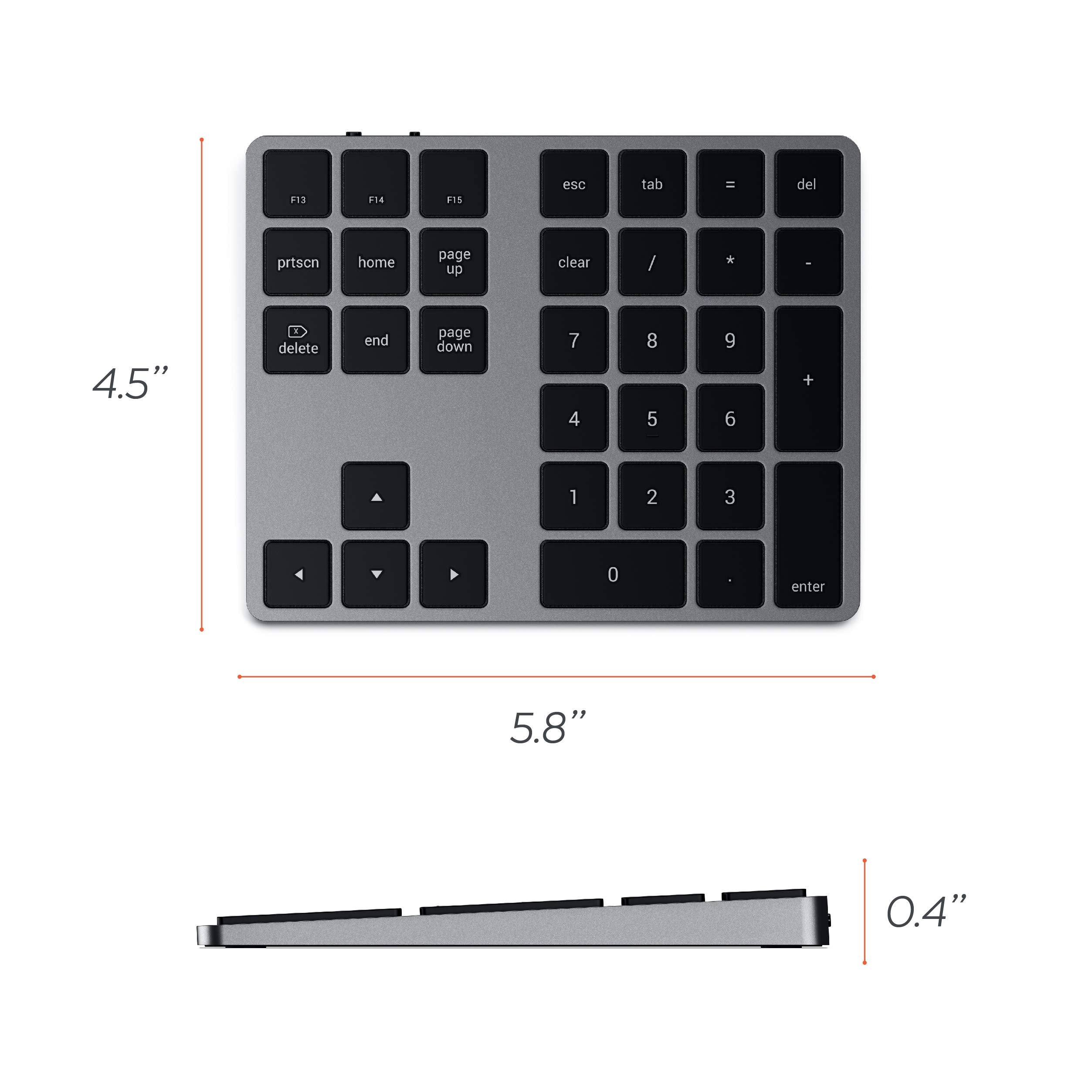 Satechi Bluetooth Extended Numeric Keypad � Slim Rechargeable 34 Key Numberpad � For M4/M2/M1 Macbook Pro/Air, M4/M2/M1 Ipad Pro/Air, M2 Mac Mini, Imac M1/M4 (Space Gray)