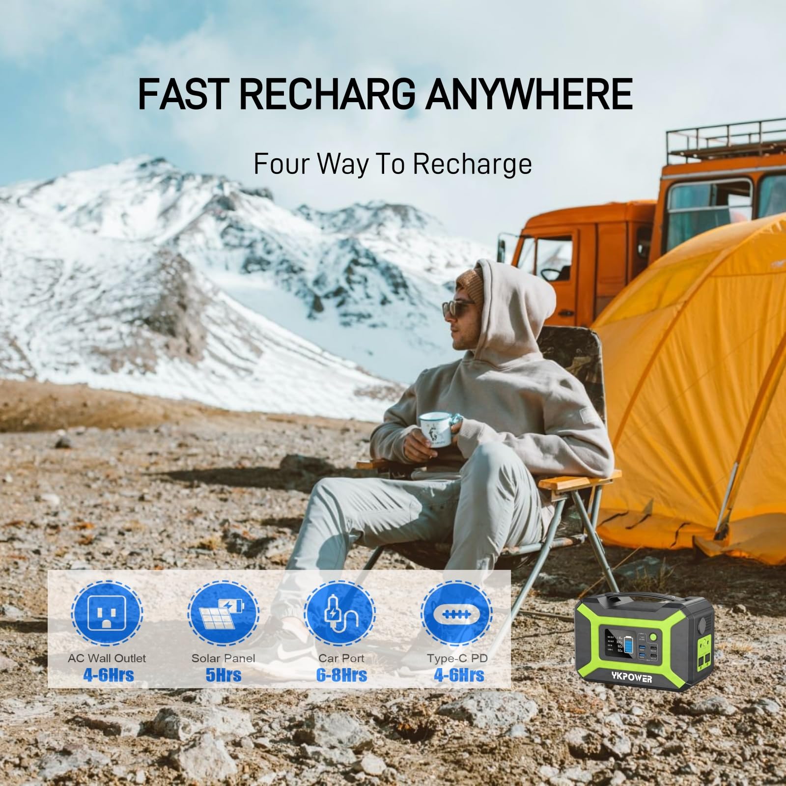 Portable Power Station 300W (Peak 600W), Ykpower 296Wh Backup Lithium Battery Solar Generator With 110V Ac Output, 60W Usb-C Pd