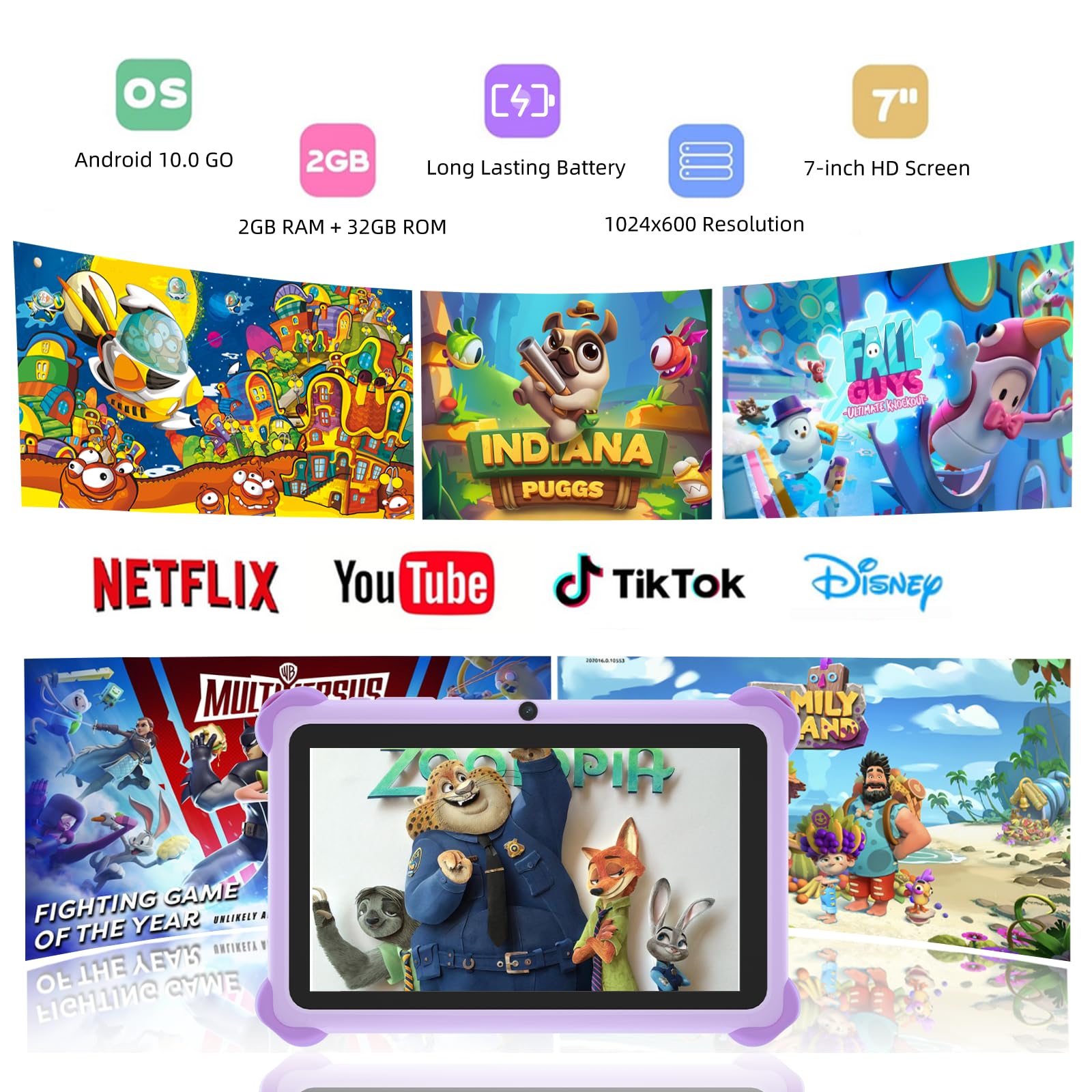 Kids Tablet 7 Inch Tablet For Kids 32Gb Toddler Tablet With Case, Android Kids Learning Tablet With Wifi Youtube Parental Contro