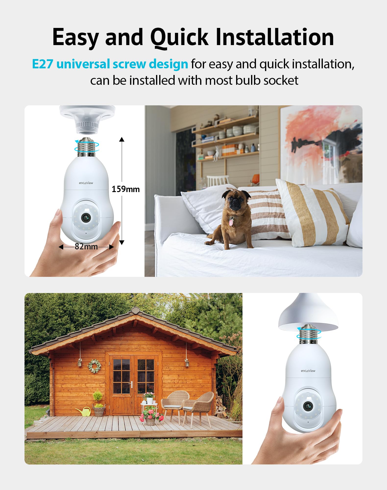 Laview 4Mp Bulb Security Camera 5G& 2.4Ghz, 3602K Security Cameras Wireless Outdoor Indoor Full Color Day And Night, Motion Dete