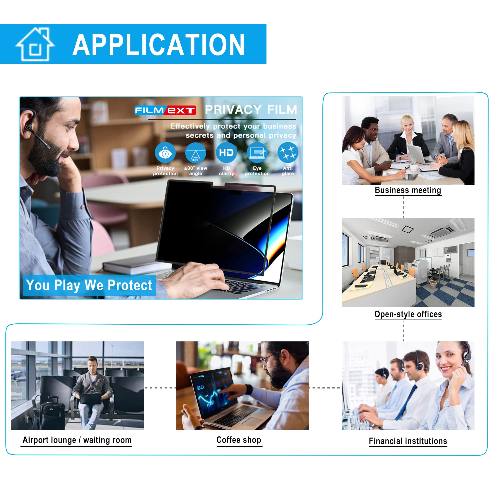 Filmext Privacy Screen For Macbook Pro 14 Inch (2021 2023, M3 M2 M1), Removable Macbook Pro 14.2'' A2992 A2918 A2779 A2442 Priva