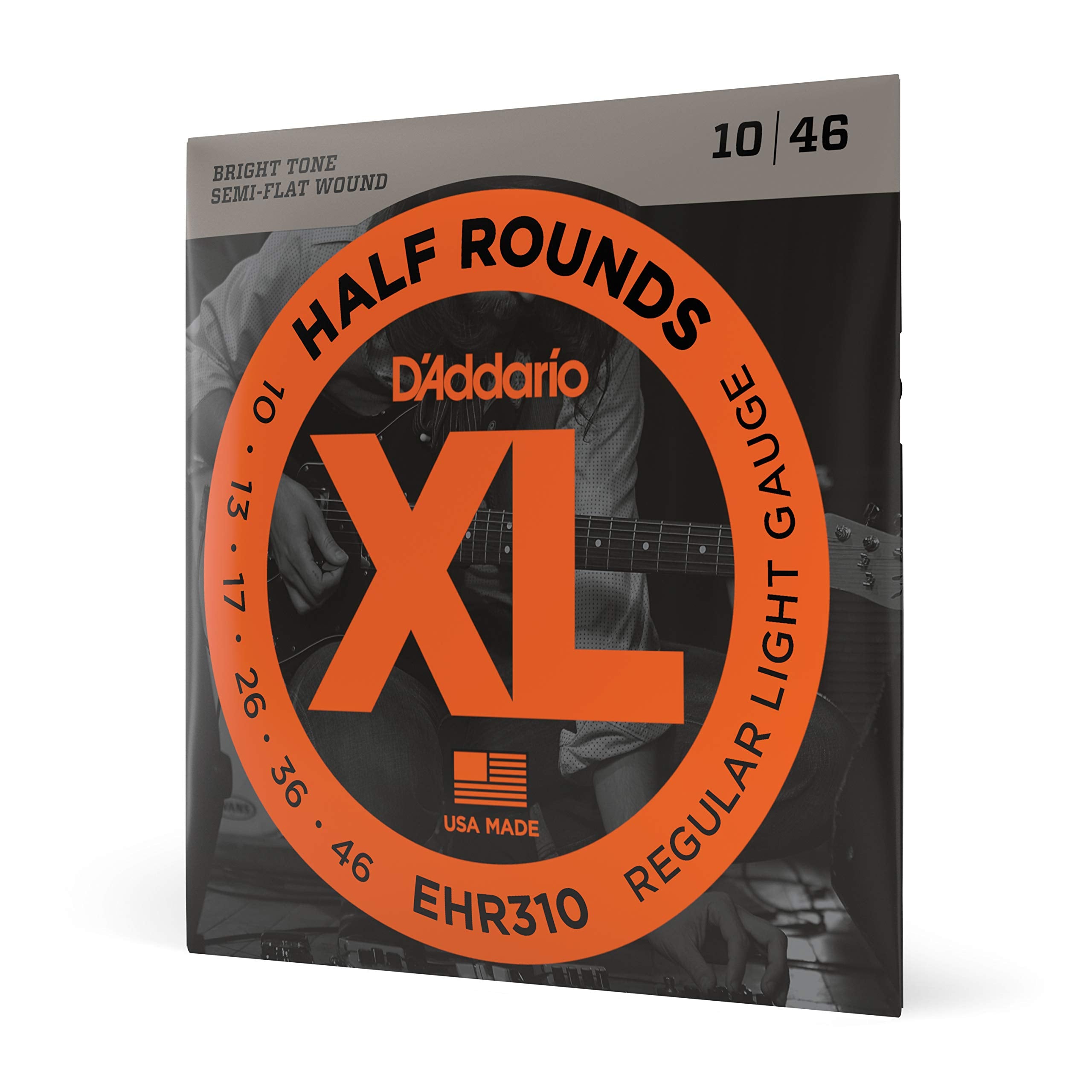 D'Addario Guitar Strings   Xl Half Rounds Electric Guitar Strings   Semi Flat Wound   Bright Tone, Smooth Feel, Reduced Finger N