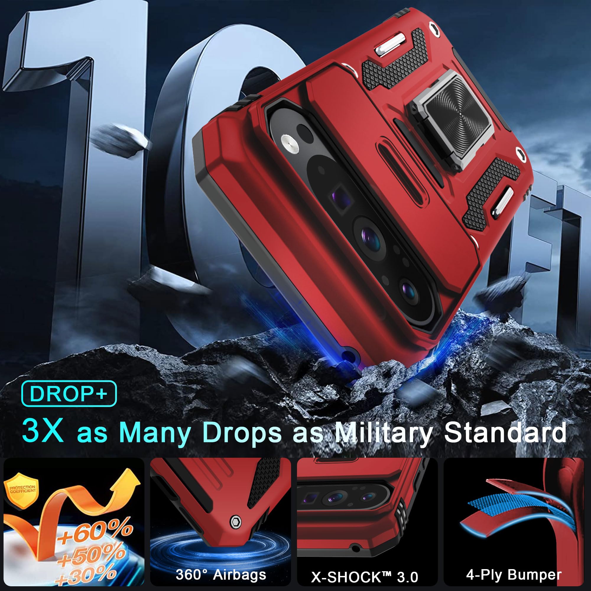 Deerlamn Case For Google Pixel 9 Pro Xl With Slide Camera Cover+Screen Protector(1 Pack), Rotated Ring Kickstand Military Grade