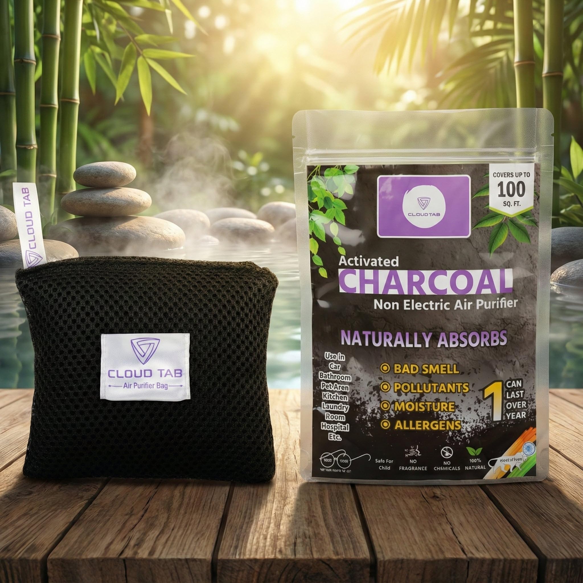 Cloudtab Natural Activated Charcoal Air Purifier Bag Odor & Moisture Absorber Dehumidifier For Car Refrigerator Home Wardrobe Ki