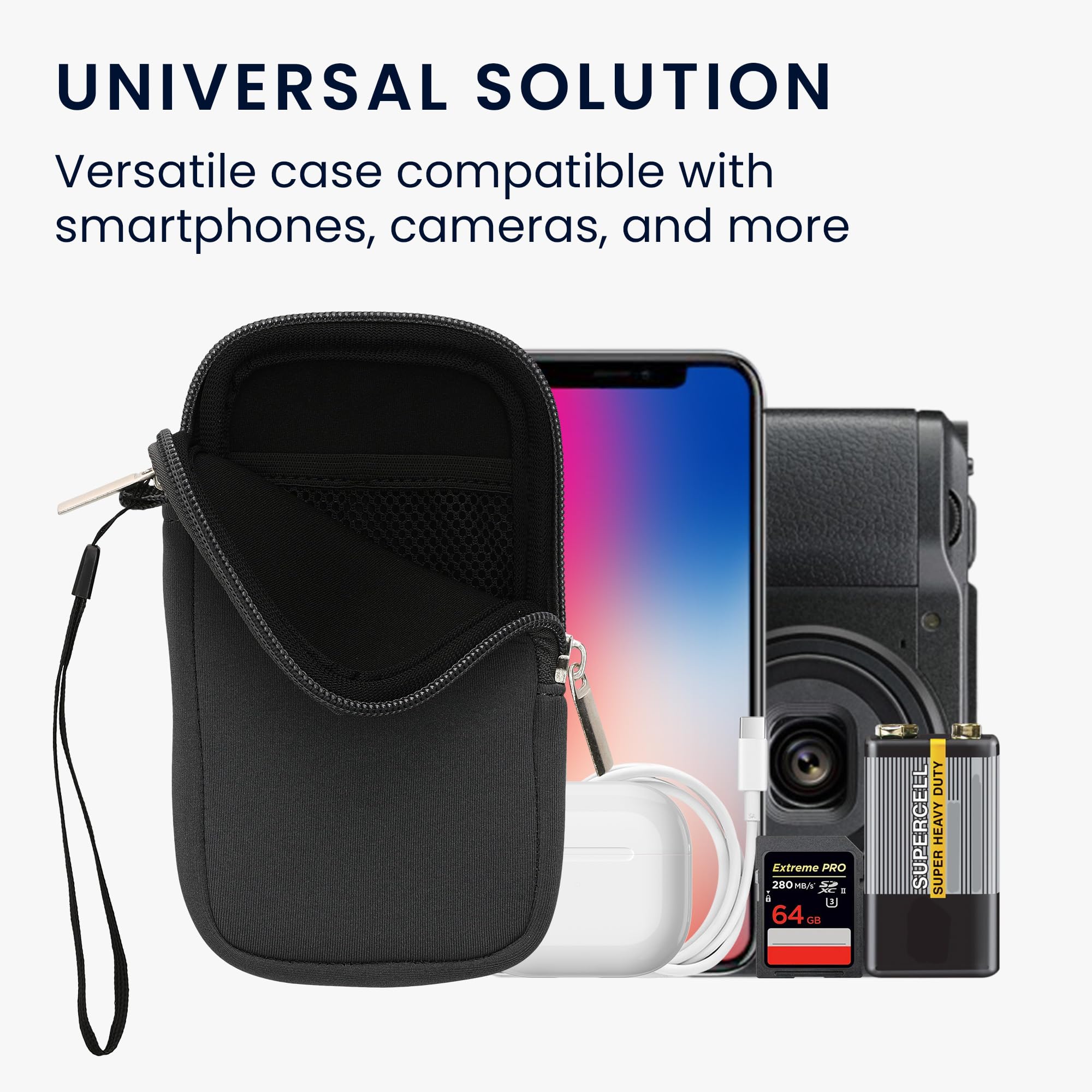 Kwmobile Neoprene Phone Pouch Size M   5.5''   Universal Cell Sleeve Mobile Bag With Zipper, Wrist Strap   Grey