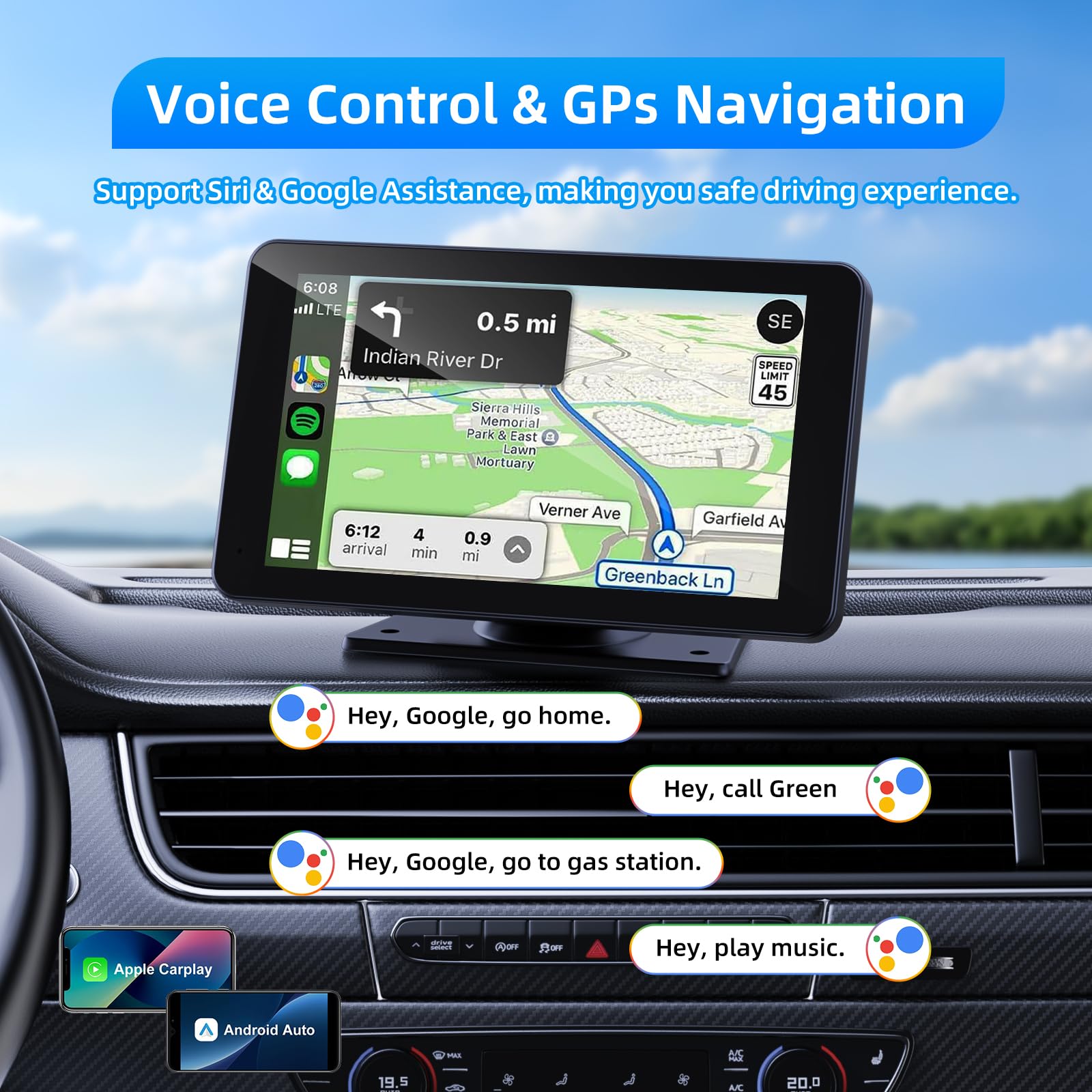 Vukarual Wireless Apple Carplay And Android Auto Screen For Car, 7'' Hd Portable Touch Screen Car Stereo With Bluetooth, Backup