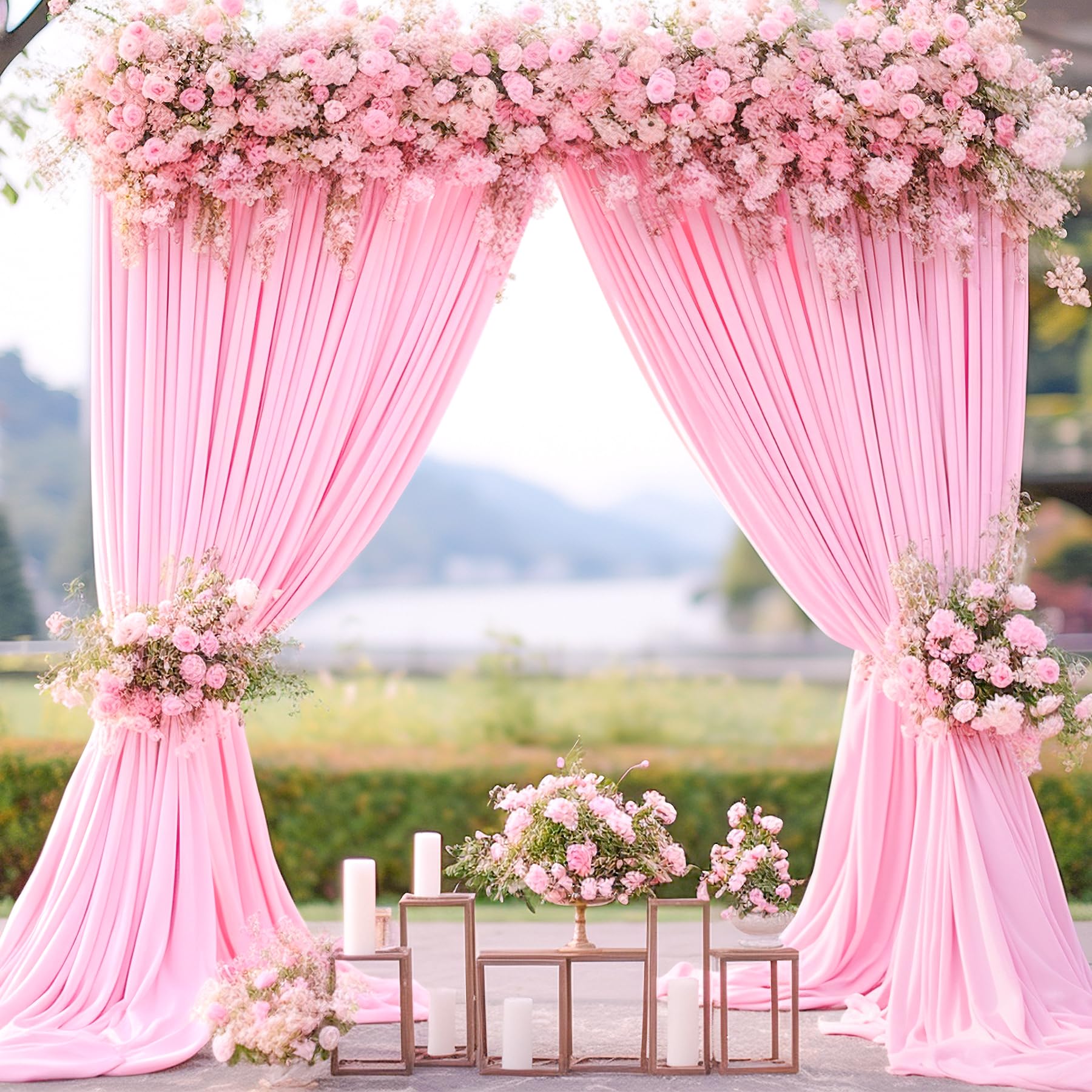 10Ft X 10Ft Pink Backdrop Curtain For Parties Light Pink Wrinkle Free Backdrop Drapes Panels For Baby Shower Wedding Birthday Ph