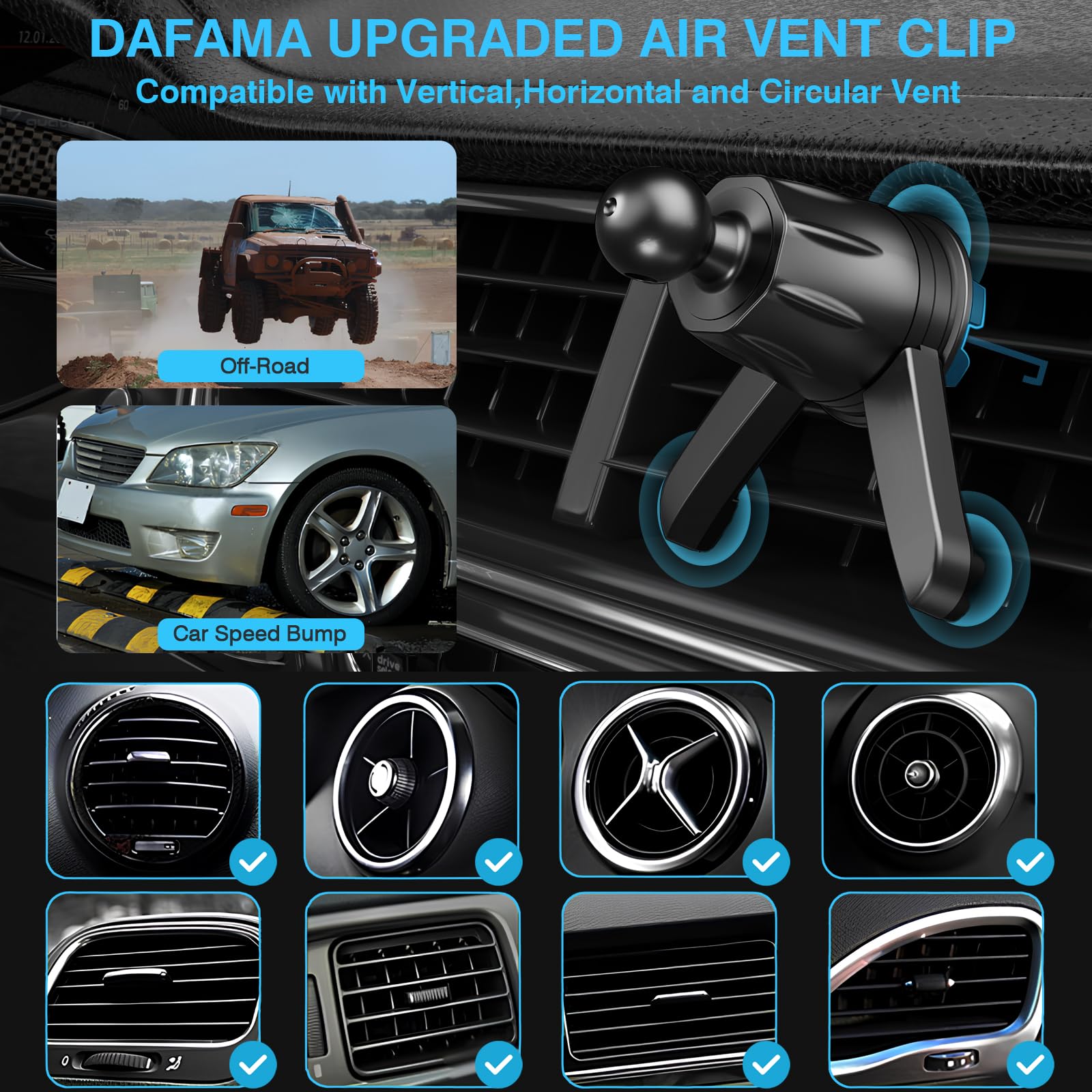 Dafama Air Vent Clip For Car Mount Replacement,Adjustable Triangular Fixing Foot And Metal Hook,Universal Vent Grip For Car Phon