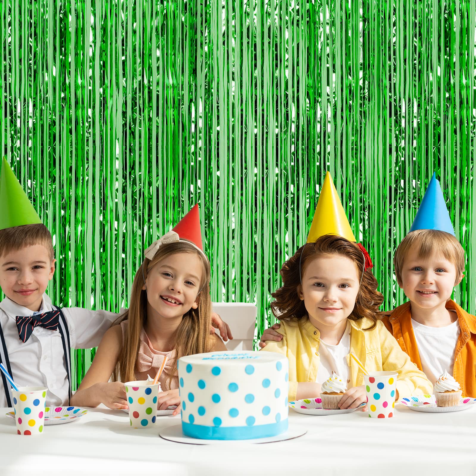 Chrorine 2Pcs 3Ft X 8.3Ft Green Tinsel Foil Fringe Curtains Streamers Backdrop For Green Birthday Jungle Safari Tropical Party C