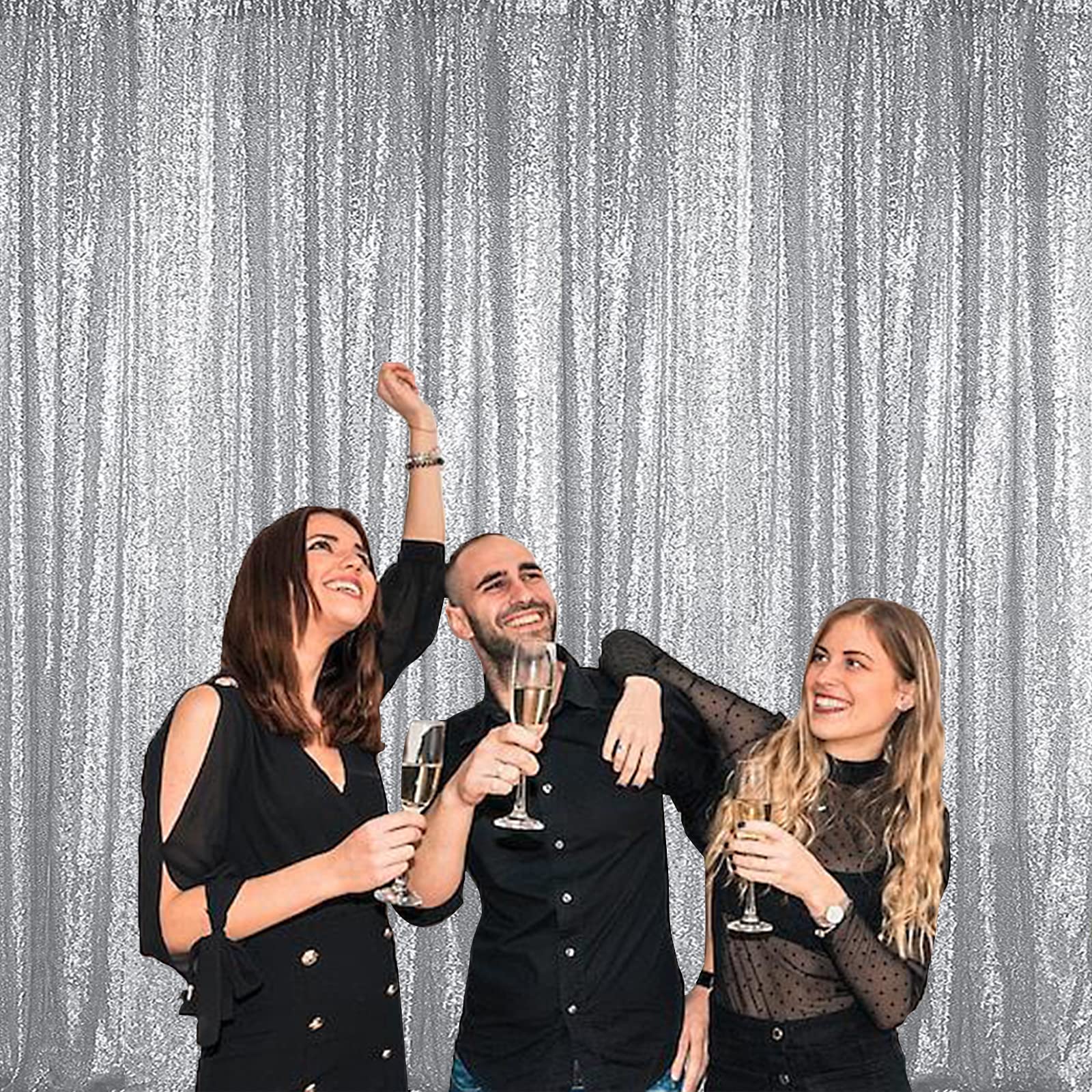 Sugargirl Silver Sequin Backdrop Curtain 4 Panels 2Ftx8Ft Glitter Silver Background Drapes Sparkle Photography Backdrop For Part