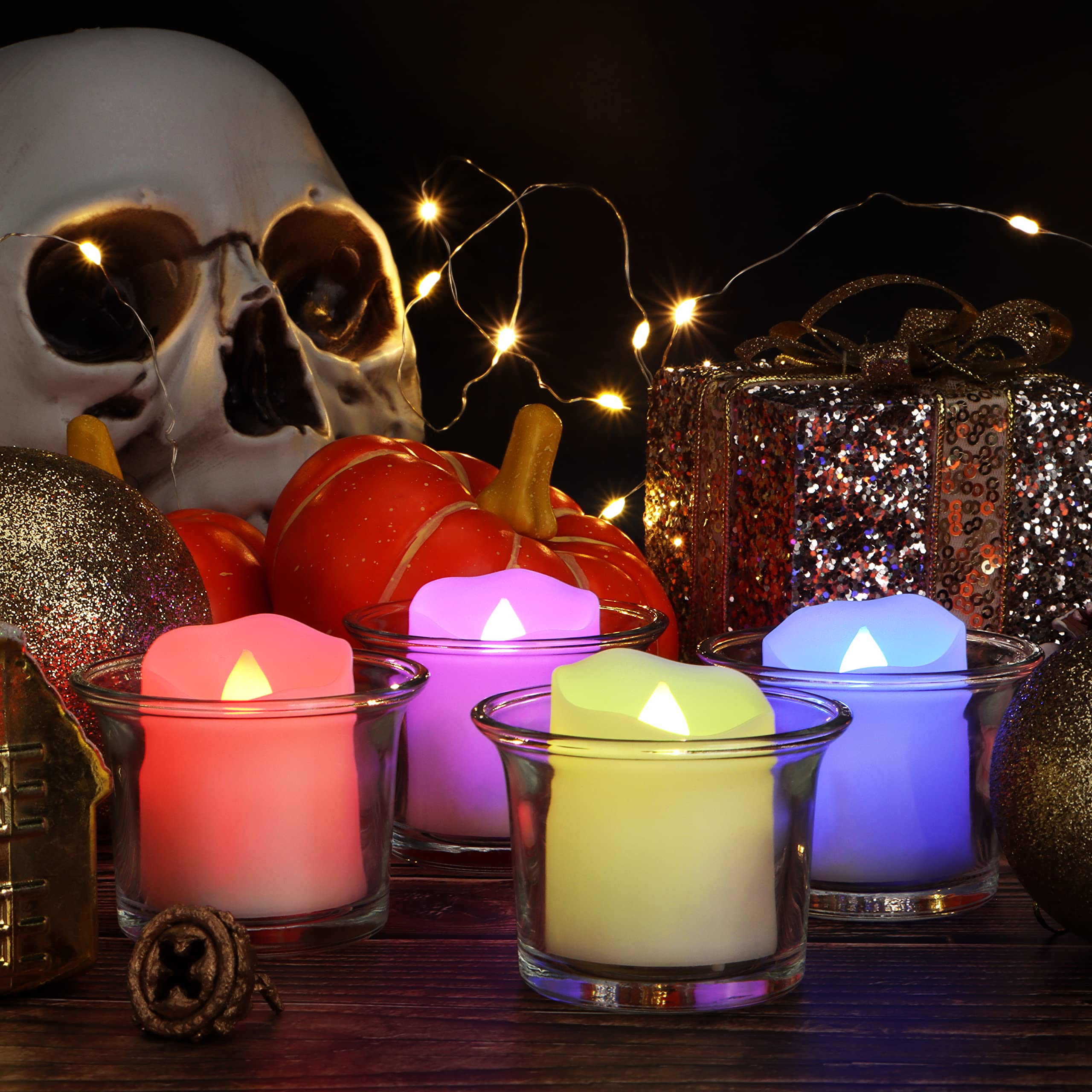 Rechargeable Led Color Changing Tea Lights Usb Flameless Warm White Flickering Votive Candles With Remote For Halloween Christma
