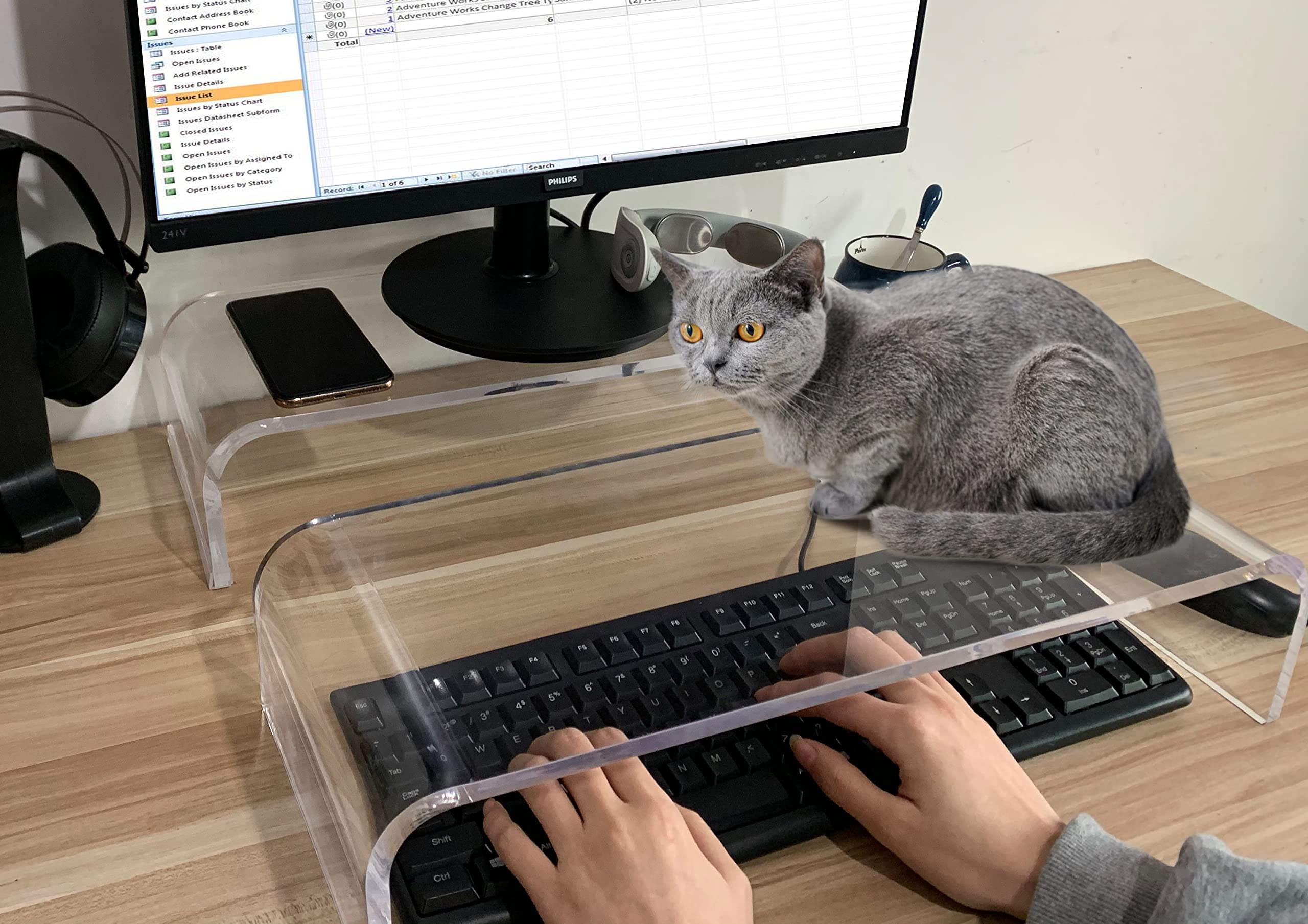 Zeayifa Clear Acrylic Monitor Stand,Keyboard Cover Protector Anti Cat Prevent Cats From Touching Keyboard,Stand For Laptop, 1525