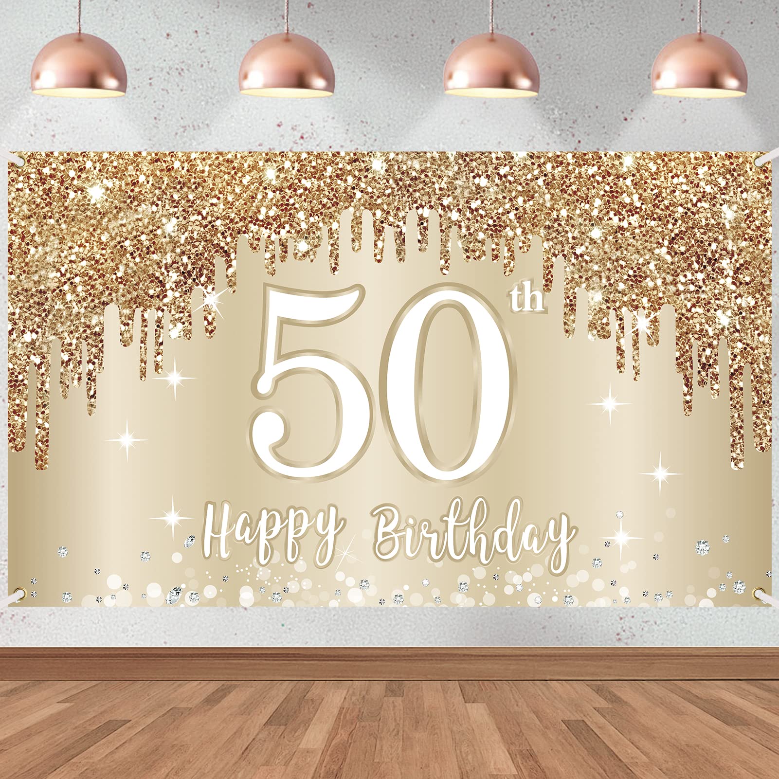 Happy 50Th Birthday Banner Backdrop Decorations For Women, Gold White 50 Birthday Sign Party Supplies, Fifty Year Old Birthday P