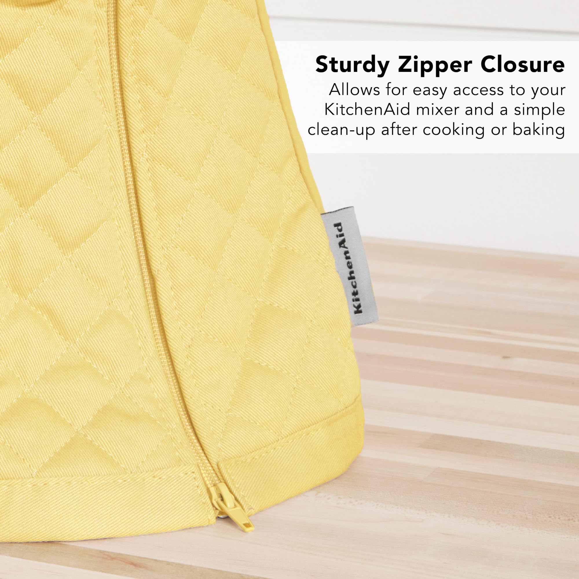 Kitchenaid Fitted Tilt-Head Stand Mixer Cover With Storage Pocket, Quilted 100% Cotton,14.4X18X10, Butter Yellow