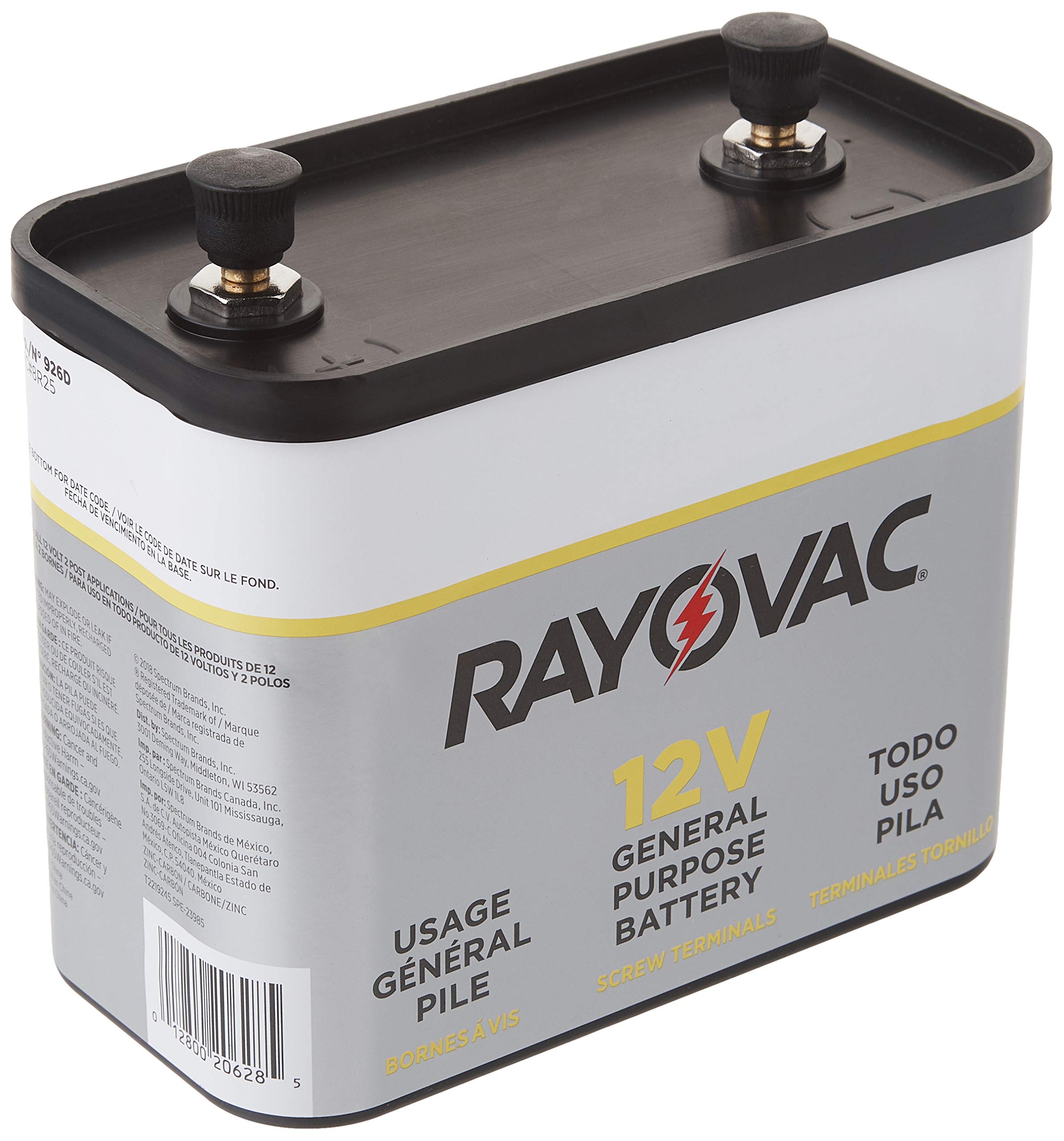 Rayovac General Purpose Lantern Battery, 12 Volt, Screw Terminals, 926C
