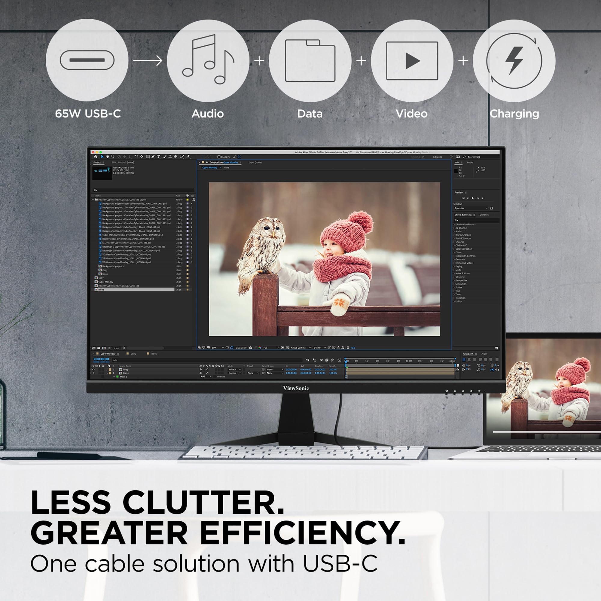 Viewsonic Vx2767U-2K 27 Inch 1440P Ips Monitor With 65W Usb C, Hdr10 Content Support, Ultra-Thin Bezels, Eye Care, Hdmi, And Dp